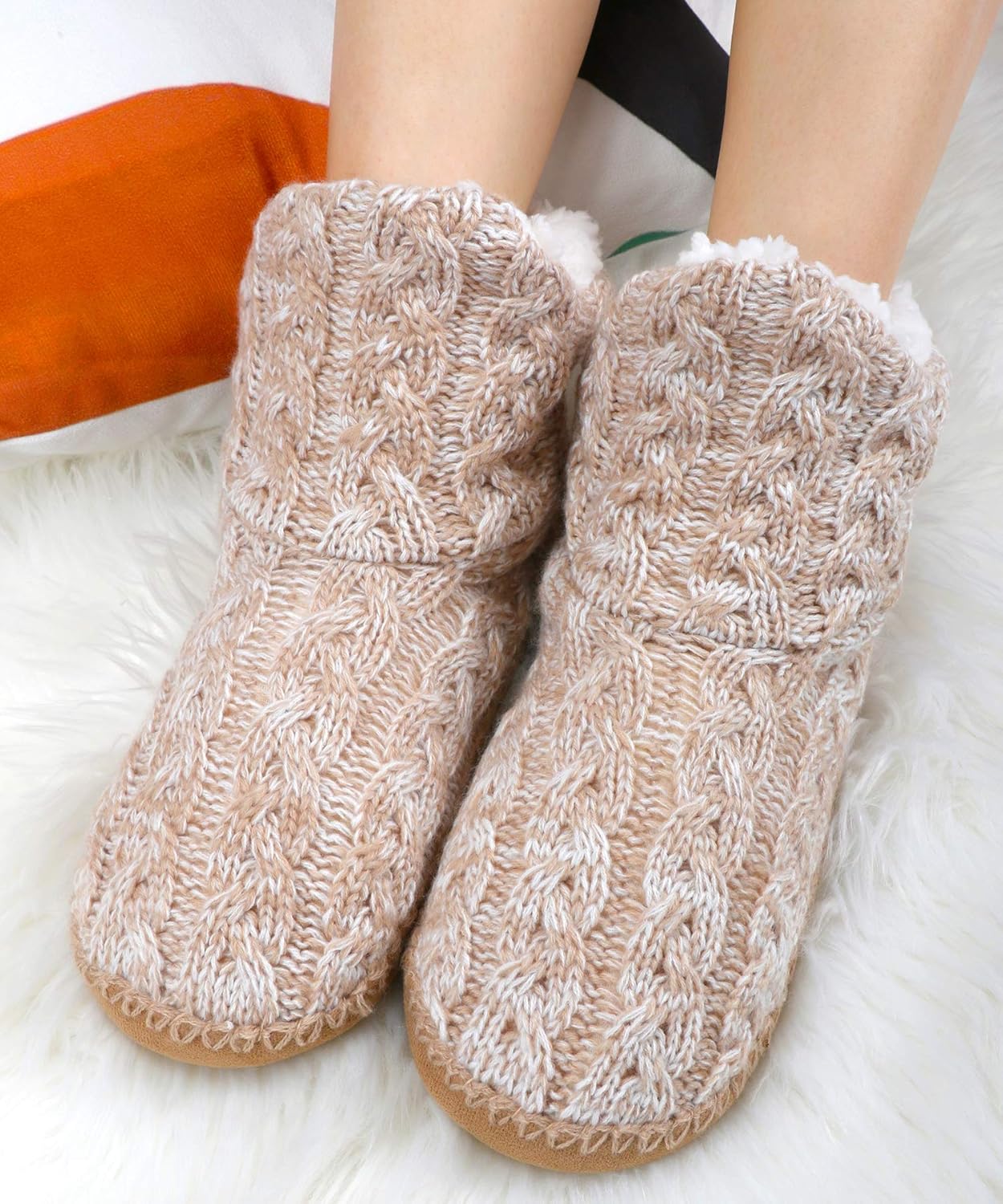 Panda Bros Slipper Socks for Women With Grippers, Fuzzy Cozy Slipper Booties With Non Slip Bottoms, Cozy Warm House Slippers