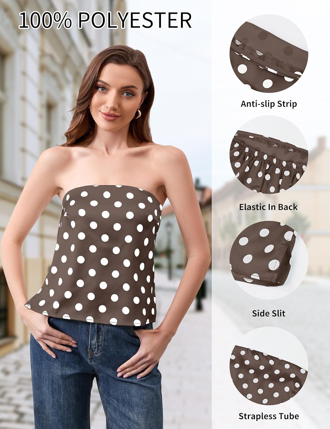 Womens Polka Dot Tube Tops Strapless Side Slit Tank Top Cute Backless Going Out Bandeau Top Y2k Tube Shirt Tops - Image 4
