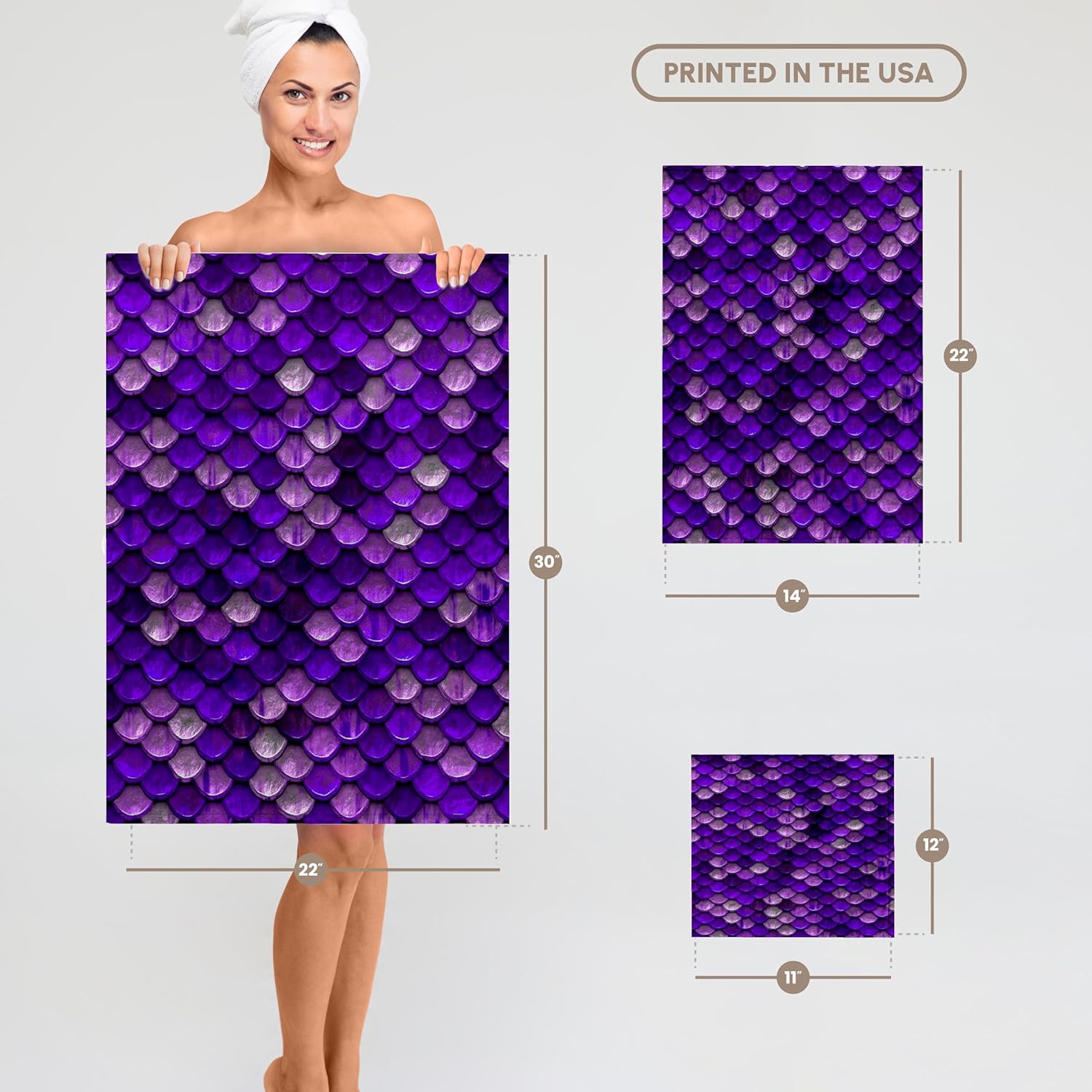 3dRose Image of Close Up of Mermaid Scales in Shades of Purple 22x30 Bath Hand Pool Towel