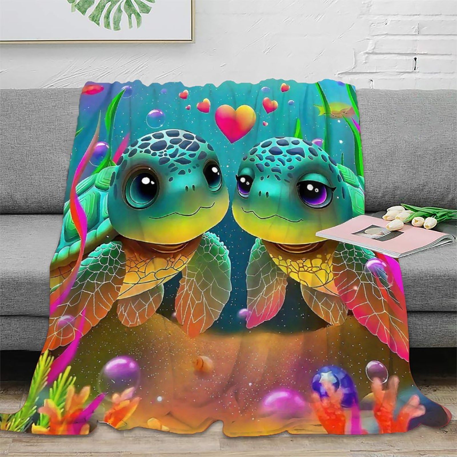 Couverture tortue de mer 3D en microfibre chaude pour lit adulte 180x200cm