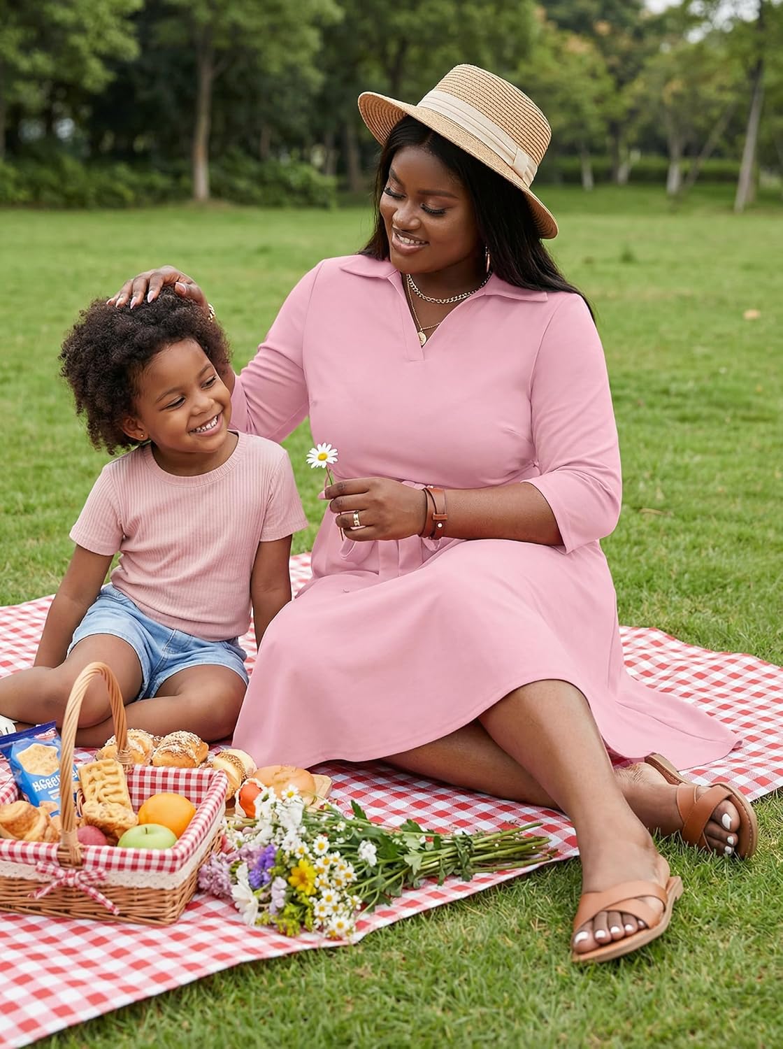 FANDEE Plus Size Midi Dress for Women - Printing Summer Dresses for Wedding Guest Cocktail Party 3/4 Sleeve V Neck（L-5XL）