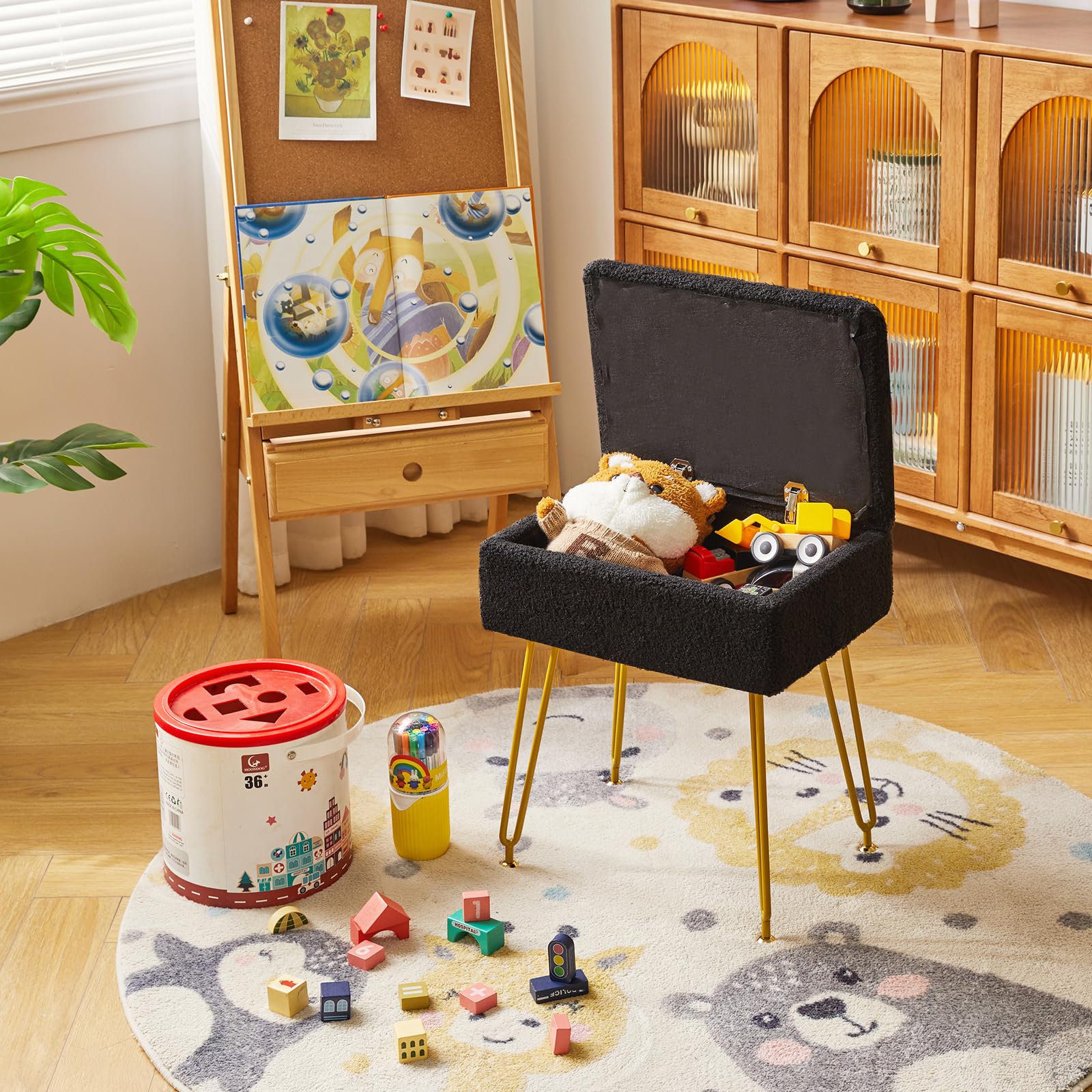 YMYNY Taburete, Otomanas, Taburete de Almacenamiento, Taburete de Maquillaje Silla con Espacio, Soporte de Metal, Bancos de Tocador, Multifuncional, para Salón Dormitorio 40×30×47CM Negro HBD031B