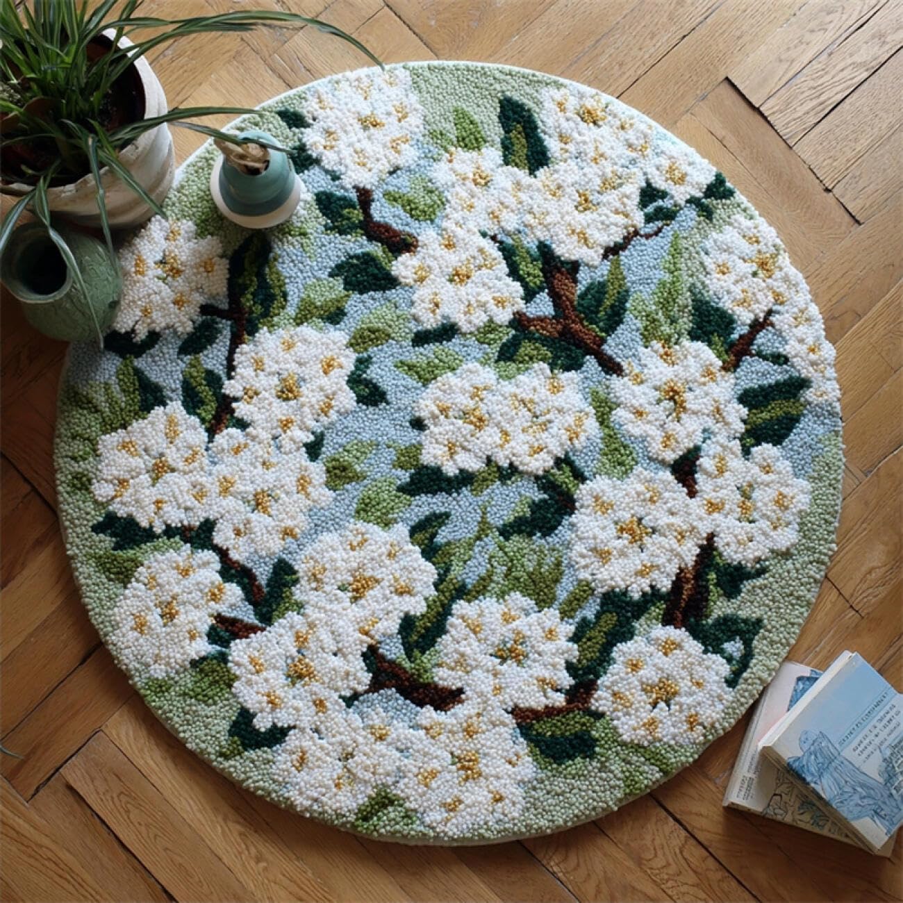 Kitquiver Rug Making Kit for Adults White Flowers 60x60cm