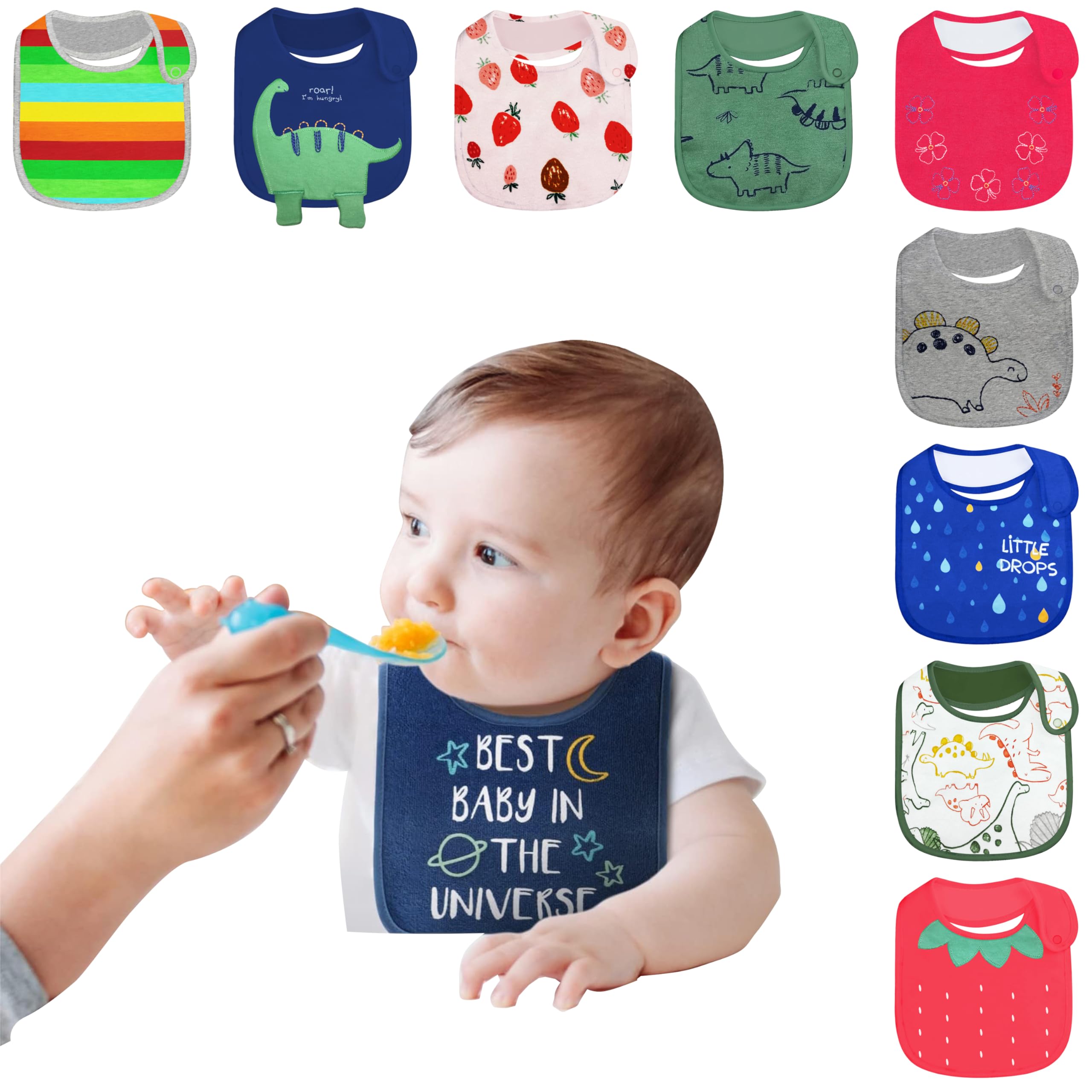 Pepperika 100% Soft Cotton Bibs For Baby For 6 to 12 Months For Feeding & Weaning Babies Adjustable Size Apron Drool Bibs For Baby Boys, Girls, New Born and Infant (PACK OF ANY 6)-image-16