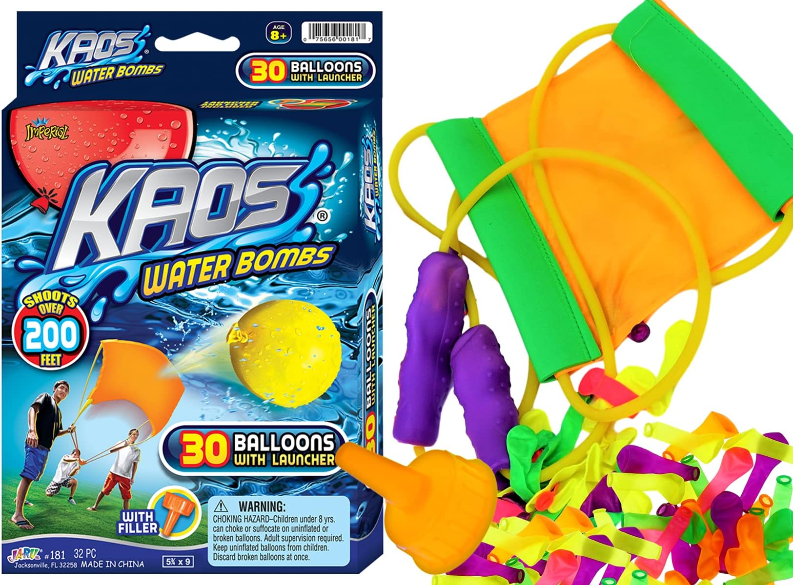 KAOS Water Balloon Launcher Slingshot w/ 30 Bulk Water Balloons & 1 Nozzle (1 Set) Long Range Water Bombs Catapult Toy for Kids and Adults. Outdoor Summer Games & Beach Toys. 181-1A