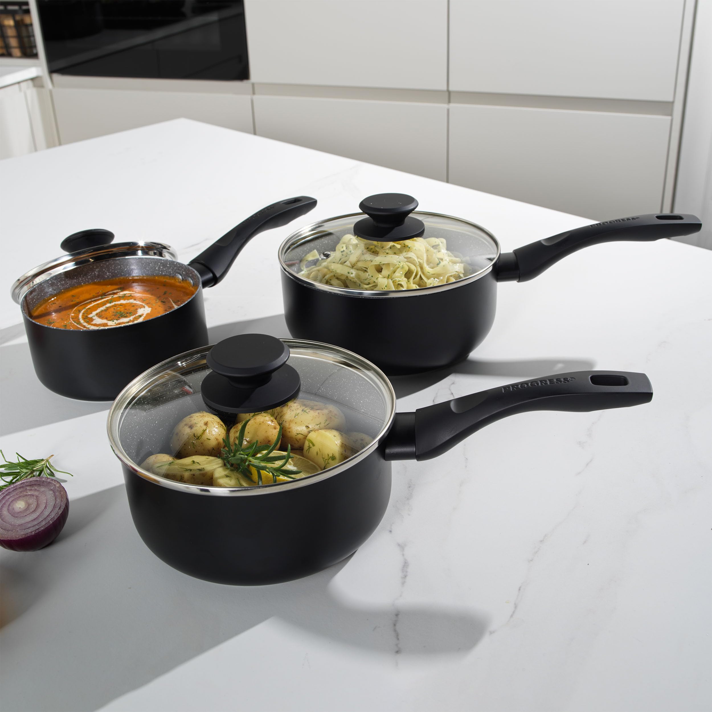 Progress Marble Ceramic 20 cm Saucepan with Lid, Non-Stick Cooking Pot with Metallic Marble Ceramic Coating, 2.5L Capacity - Image 3