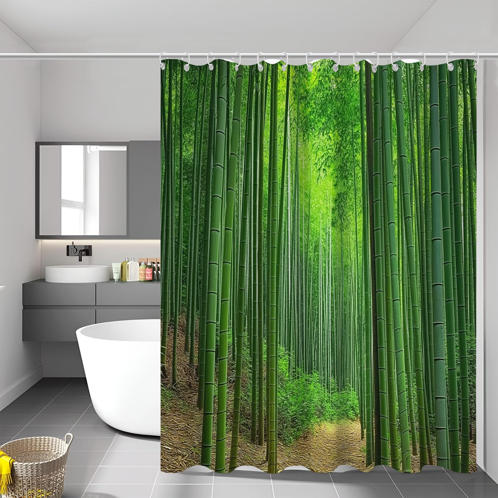 Rideau de douche forêt de bambous verte en polyester 180x200 cm