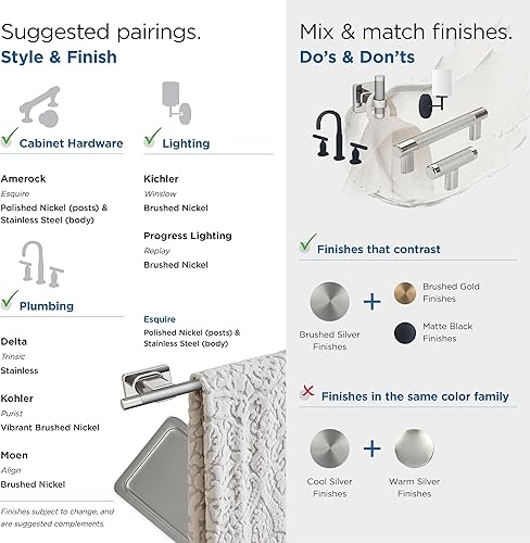 Miniatura 5 de Amerock Esquire - Toallero de níquel pulidoacero inoxidable de 5-14 pulgadas  Toallero de mano para pared de baño  Pequeño soporte para toallas de