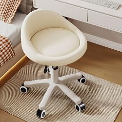 Timbertouch Rolling Stool – Ergonomic Swivel Seat, Adjustable Height, Ultra-Quiet Wheels, Padded PU Leather Cushion, for Salon, Office, Massage & Medical Use Beige