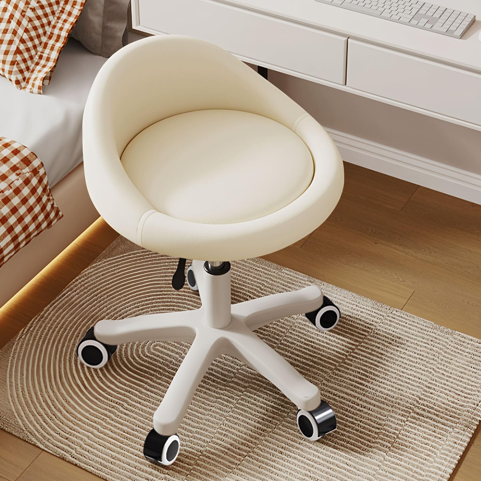 Ergonomic Rolling Stool - Beige Salon & Office Chair -1