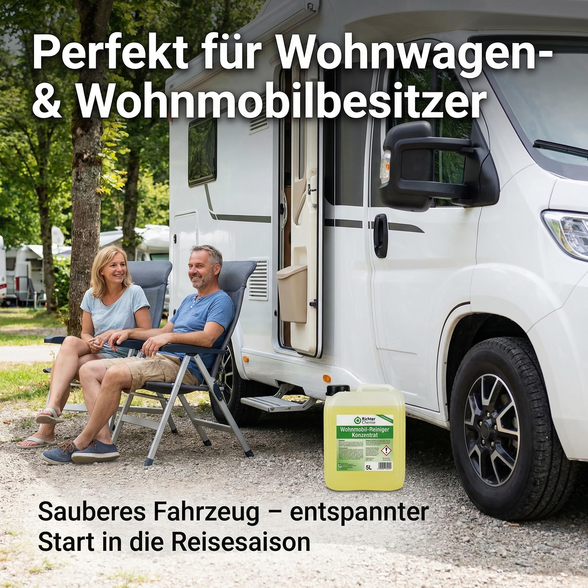 Richter Chemie Wohnwagenreiniger außen, Caravanreiniger & Wohnmobilreiniger Konzentrat, 5L Kanister, verdünnbar (bis 50 L Lösung), starke Reinigung, materialschonend, Entfernt Schwarze Streifen