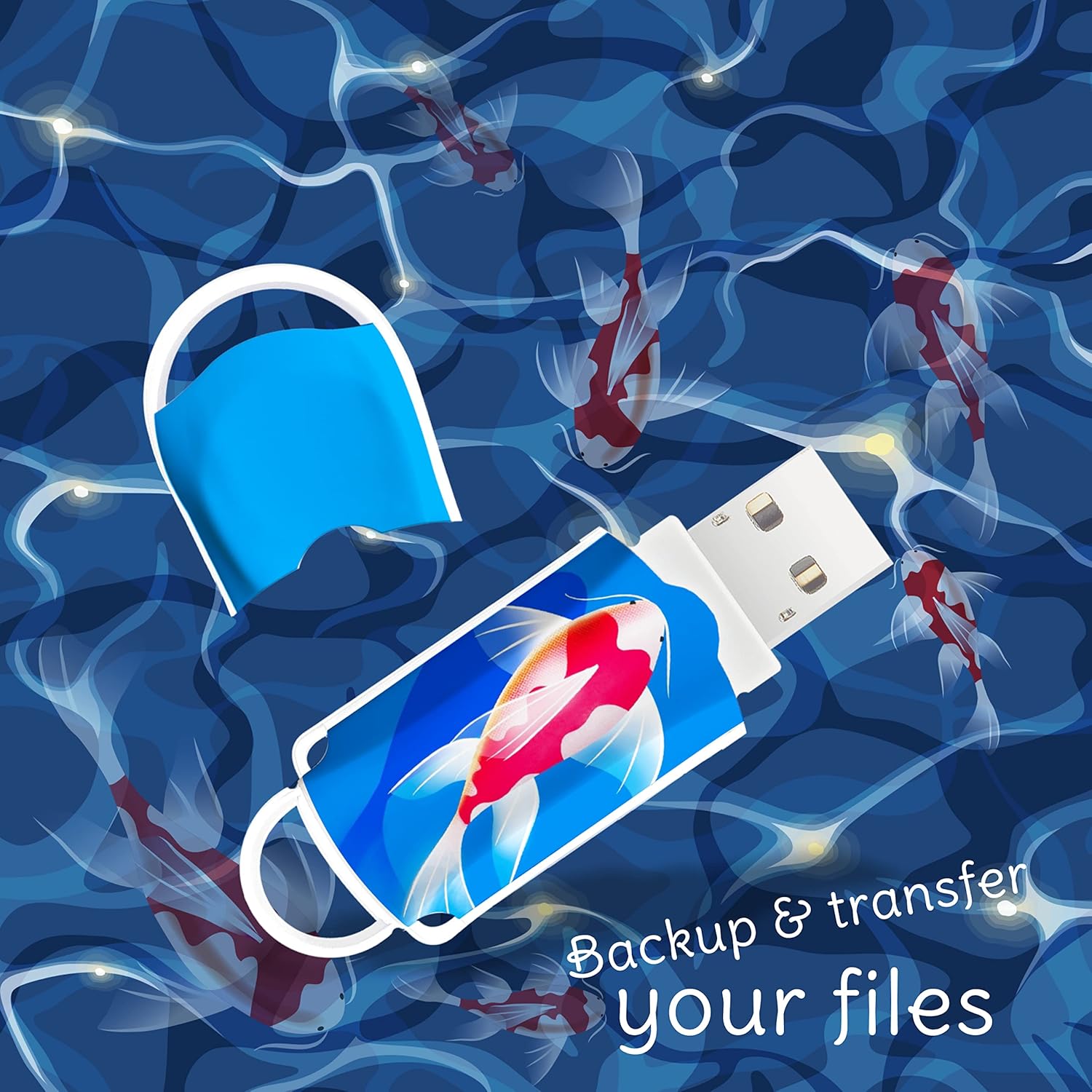 Integral 128GB XPression USB 3.2 Drive in Koi Fish Design Sleek and Beautiful Memory Stick Pen Drive, External Storage for Work, Study and Leisure