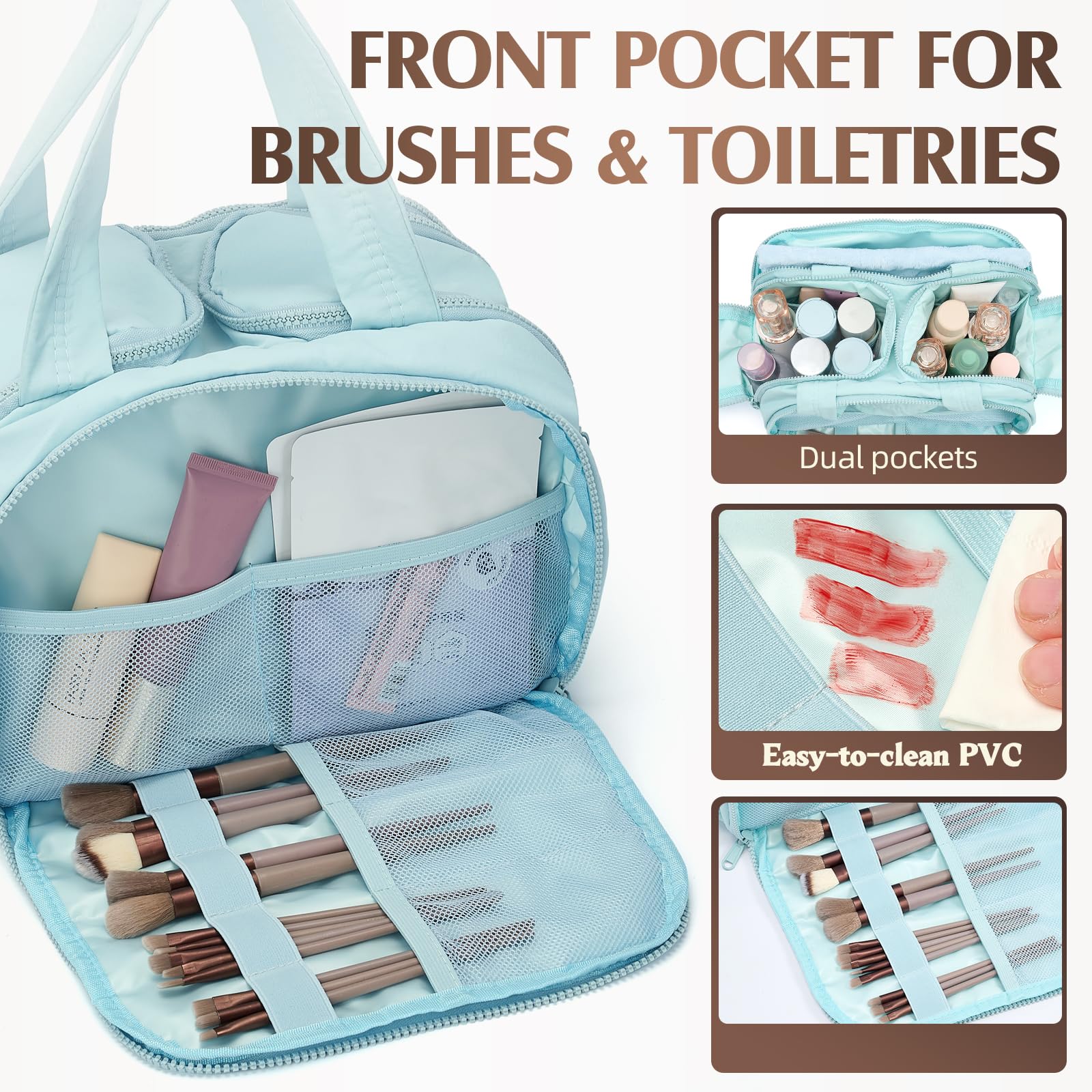 Axcone Borsa da Toilette da Viaggio,Grande Trousse Trucchi,Borsa Makeup Cosmetici da Viaggio Organizer,Beauty Case per Donna Uomo-Blue