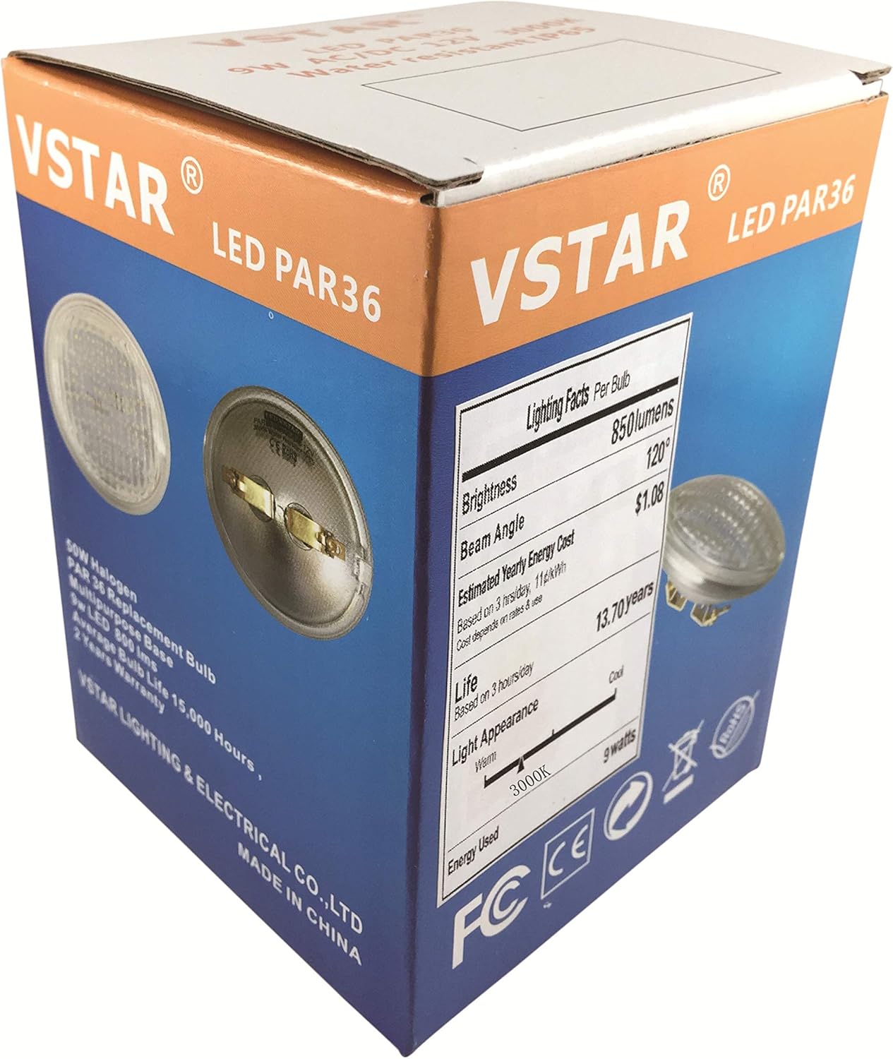 Vstar LED PAR36 9W (Eq to 50W Halogen) 12V AC/DC Lamp Landscape Waterproof (4 Pack-Warm White)