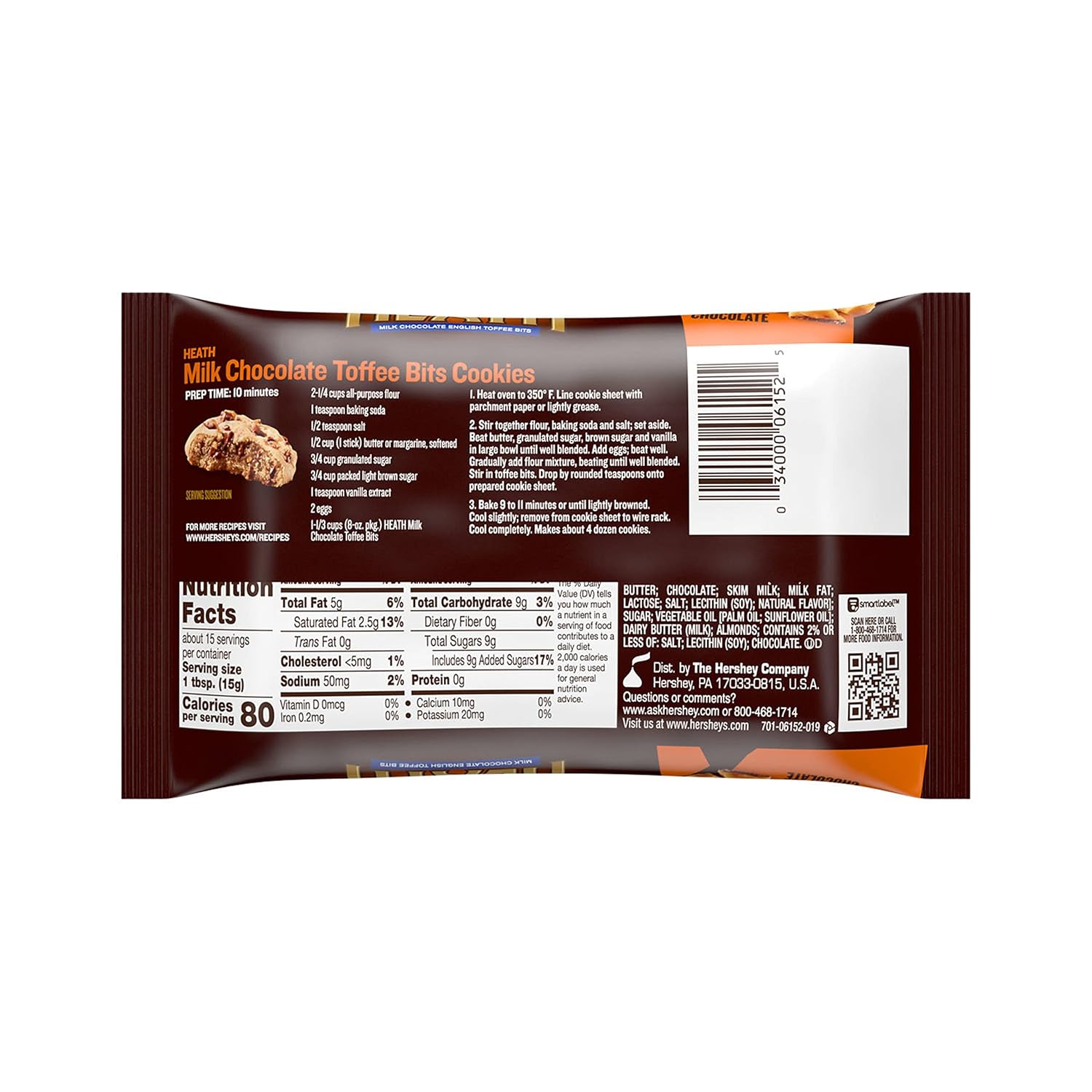 HEATH Milk Chocolate English Toffee Baking Bits, Bulk Gluten Free, 8 oz Bags (12 Count)