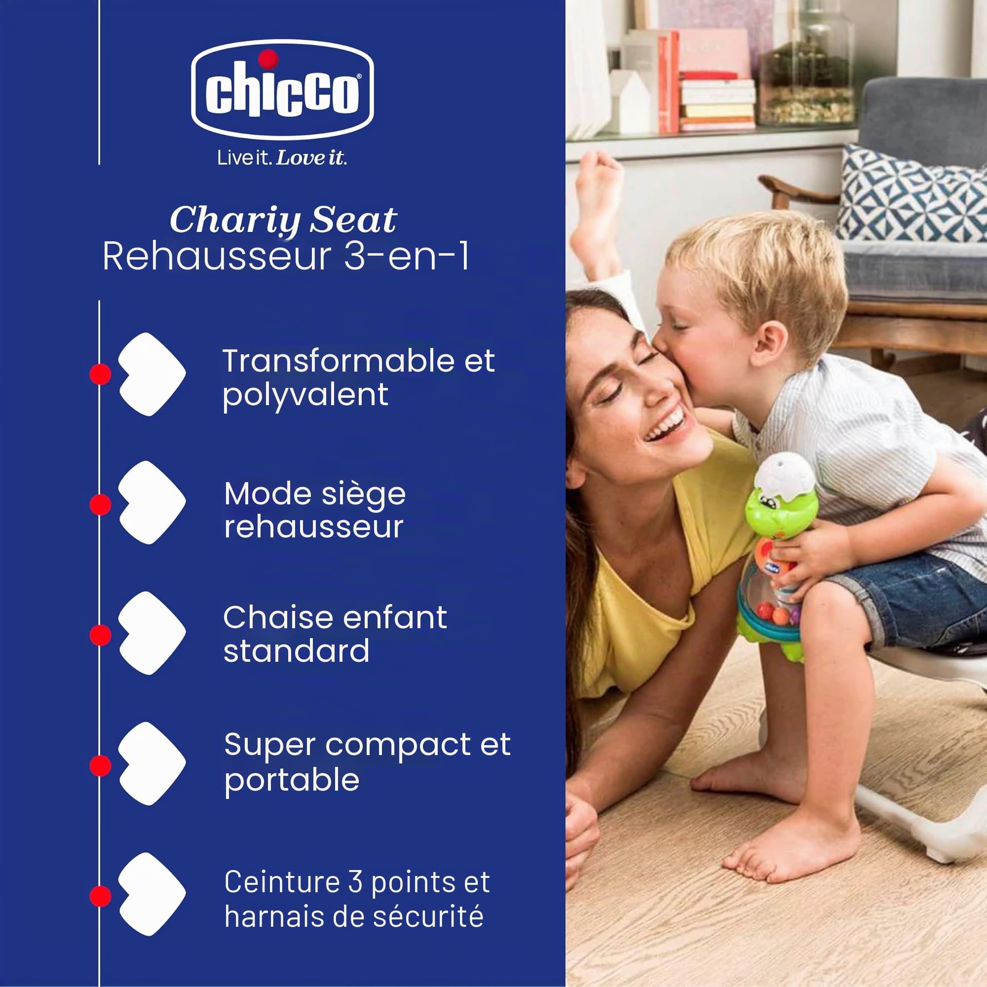 Chicco Chairy Siège rehausseur pour enfant Lapin | Convient pour 6 à 3 ans (15 kg), pliable, siège de voyage avec plateau