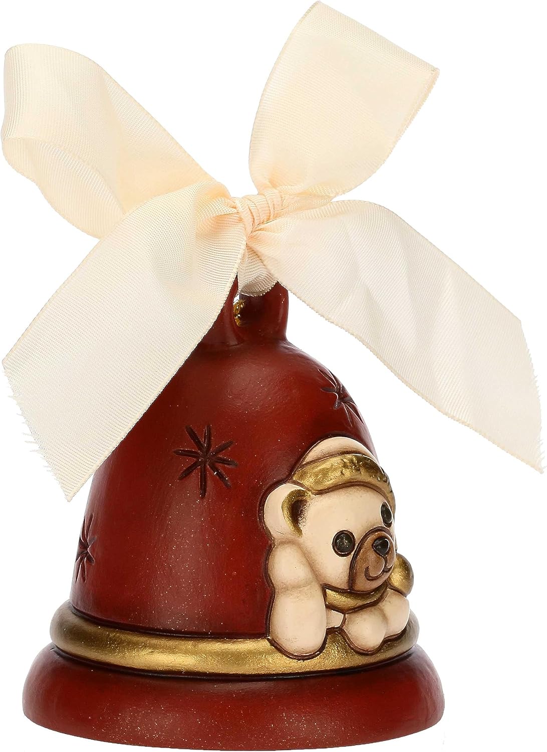 Limited Edition 2023 Red Bell with Teddy in Ceramic Hand-Decorated Design, Christmas Home Decoration, 7.5 x 7.5 x 8.5 cm h