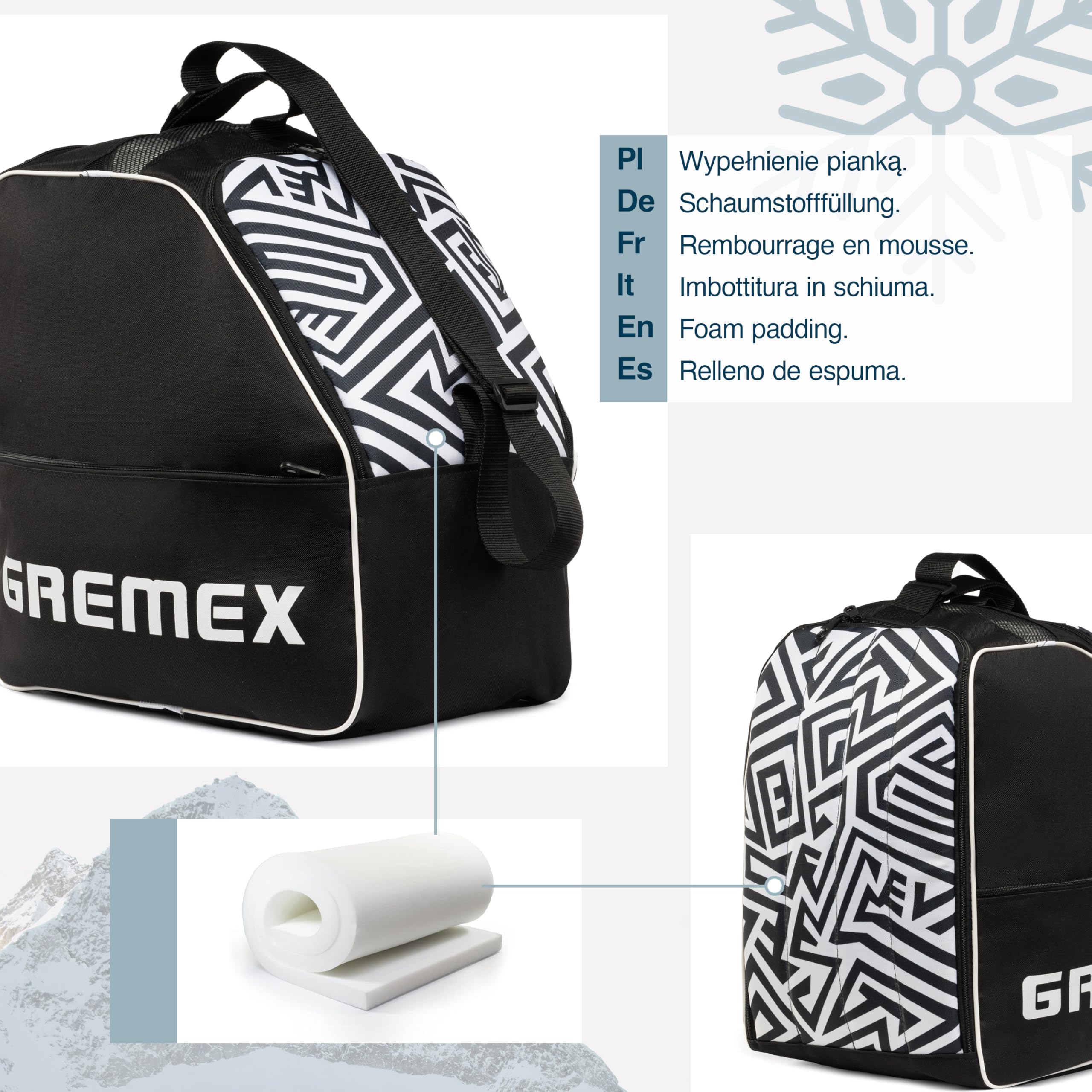 Skischuhtasche mit Helmfach - Wasserfester Skischuhrucksack für Skischuhe und Helm - Widerstandsfähig mit Titan-Nähten - Bequem für Transport, Reisen und Schutz Ihrer Ausrüstung