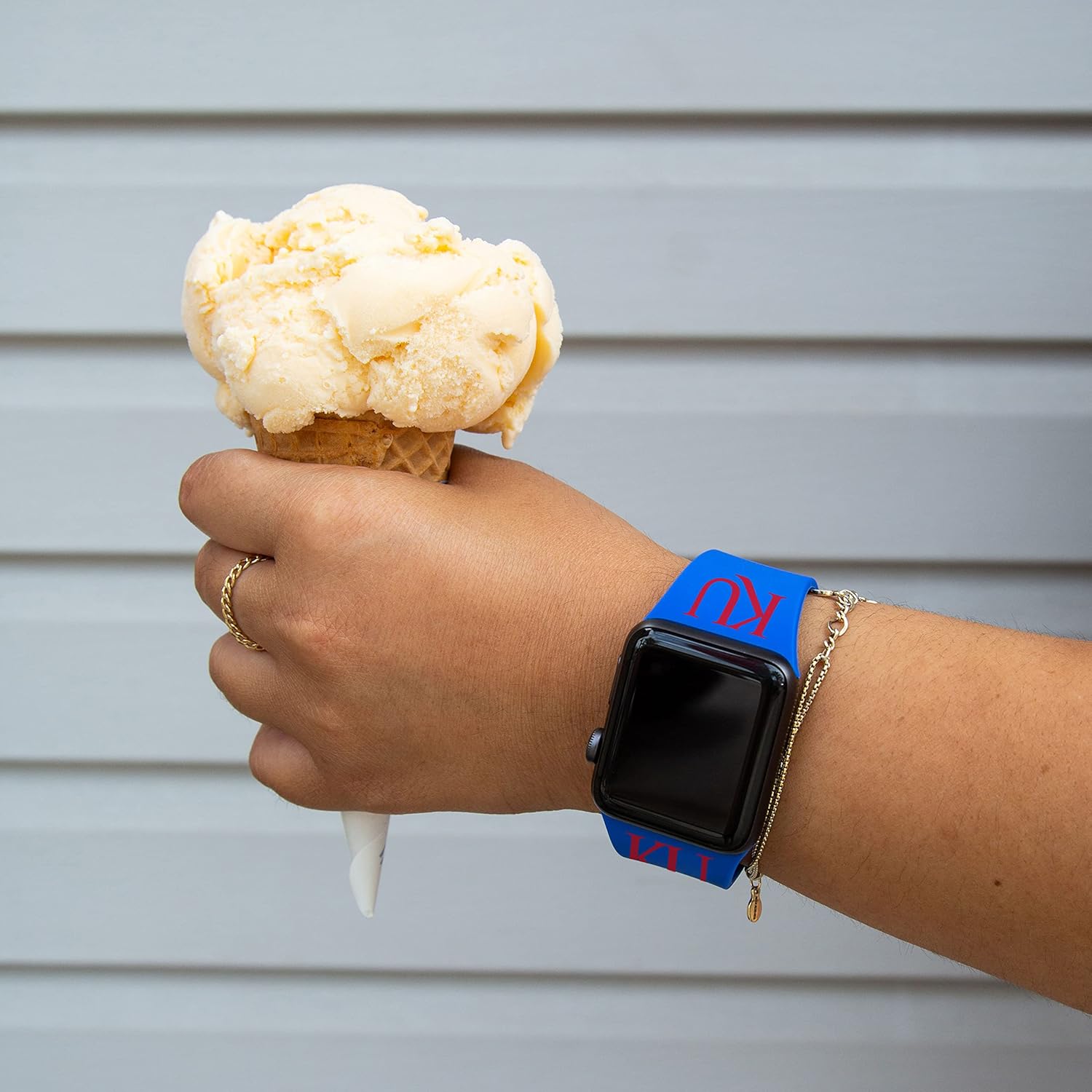 AFFINITY BANDS Kansas Jayhawks Silicone Sport Band and Case Cover Combo Package Compatible with Apple Watch and AirPods Pro (38/40/41mm (42mm Series 11) Blue)