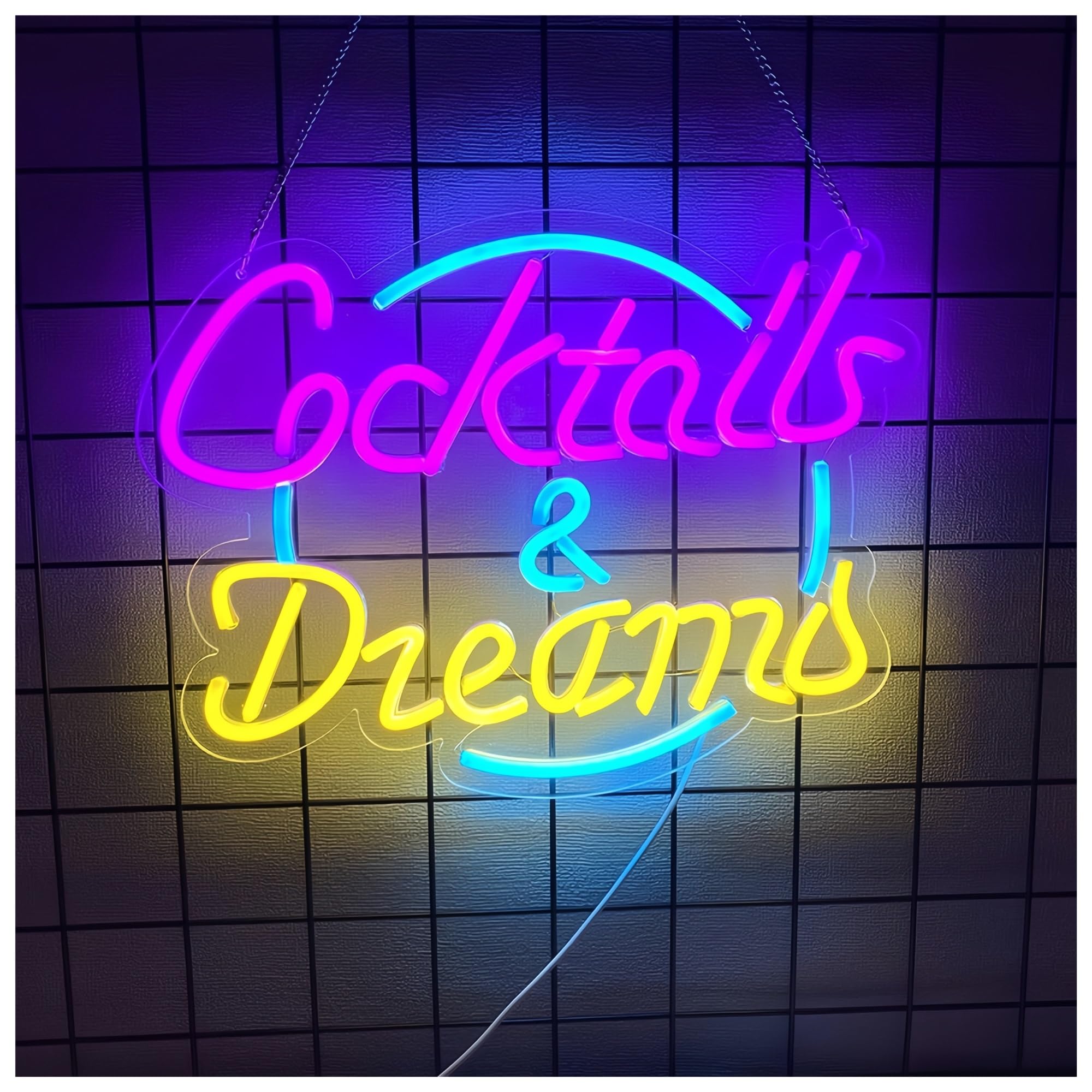 Zynther Neon lamp Cocktails and Dreams Neon Sign for Wall Decor Light Signs for Bedroom Room(D)