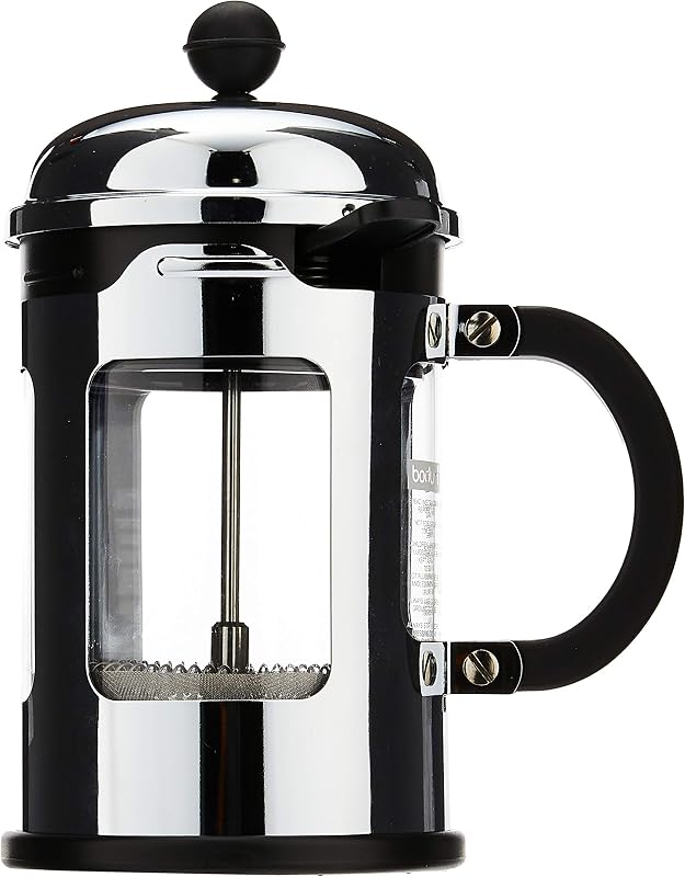 Bodum Chambord 4 Cup French Press Coffee Maker with Locking Lid Stainless Steel, 17-Ounce