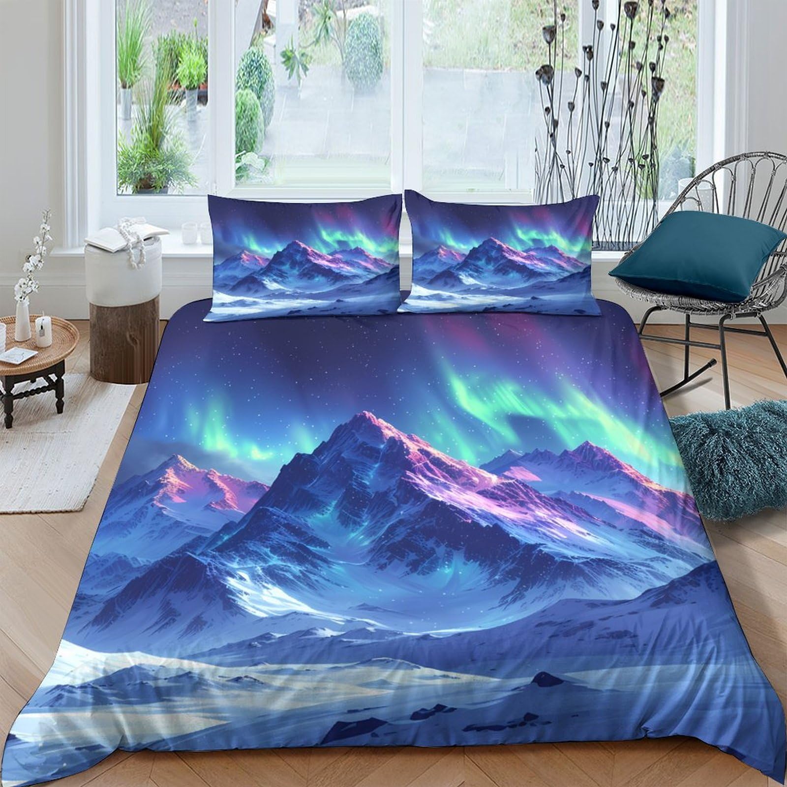 Ctjqhvkz Style-5 3D Printed Aurora Mountain Fitted Sheet Microfiber Soft Breathable Northern Lights Bed Cover For Bedroom Dorm Mattress Decor Single（135X200cm）