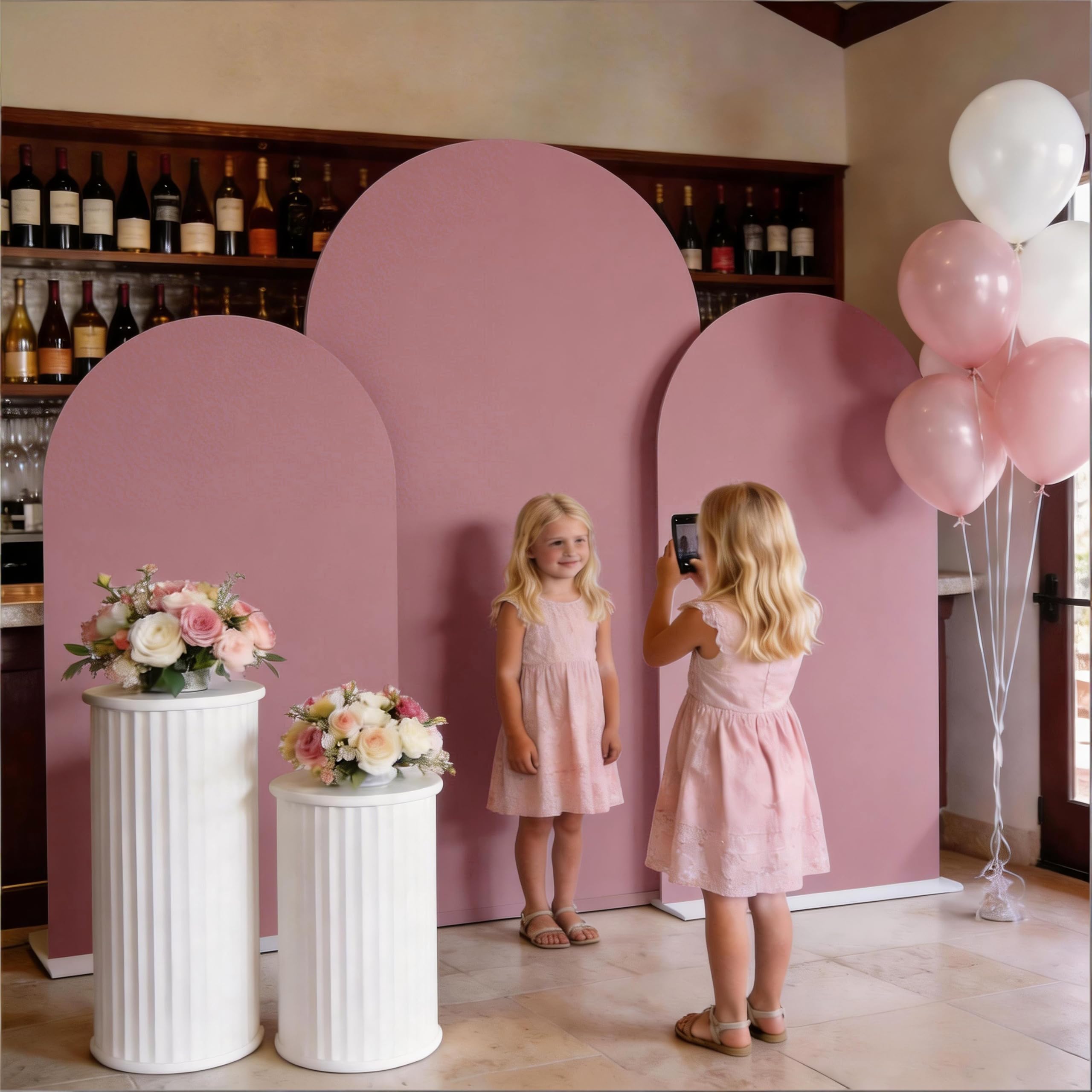 Housse de fond en élasthanne pour arche de mariage - 2 m - Pour réception, fête prénuptiale, fête d'anniversaire, révélation du sexe - Rose poudré