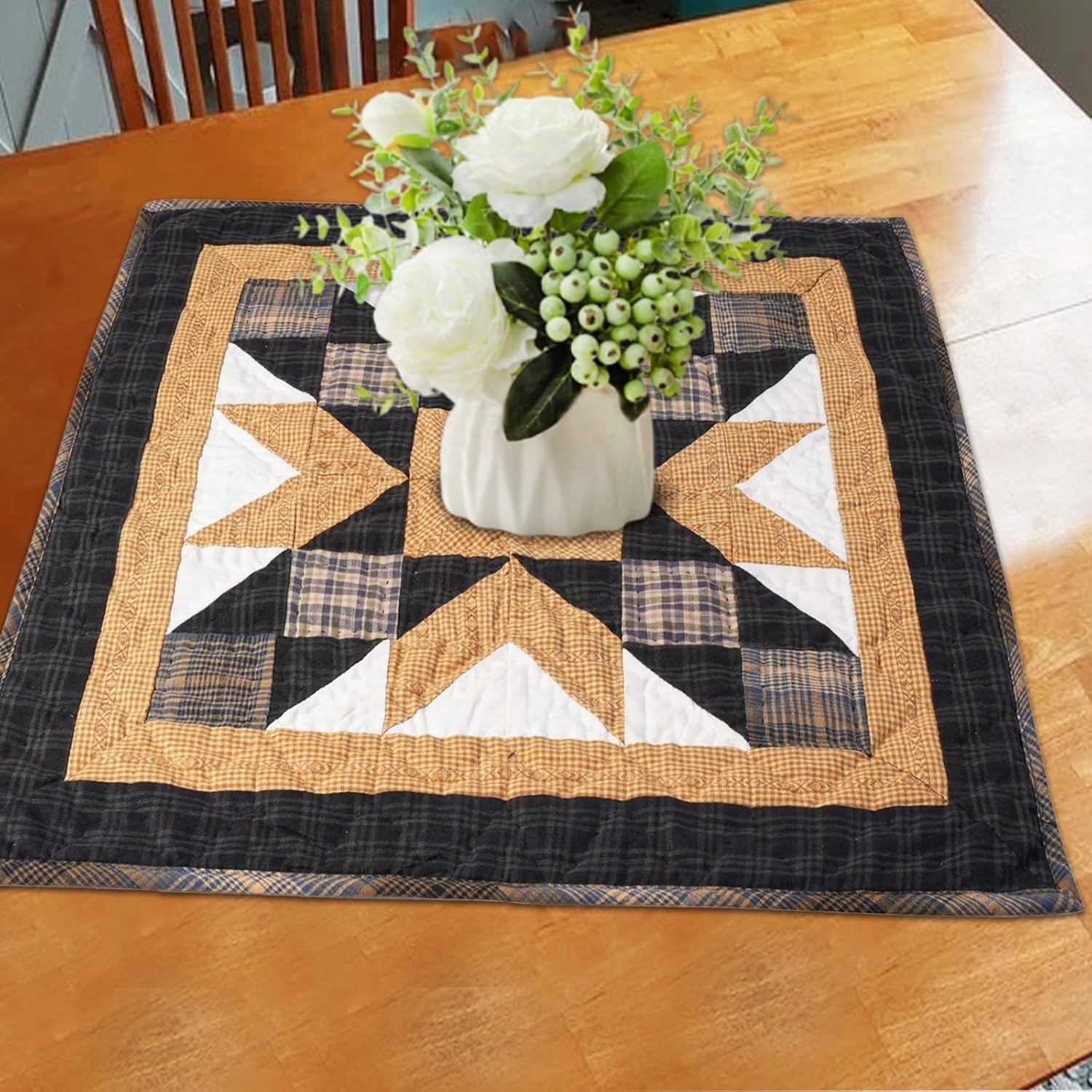 Southwestern Star Hand Quilted 19 inches by 19 inches 100% Cotton Wall Hanging, Block Quilt, Table Topper Quilt, Rod Pocket Quilt