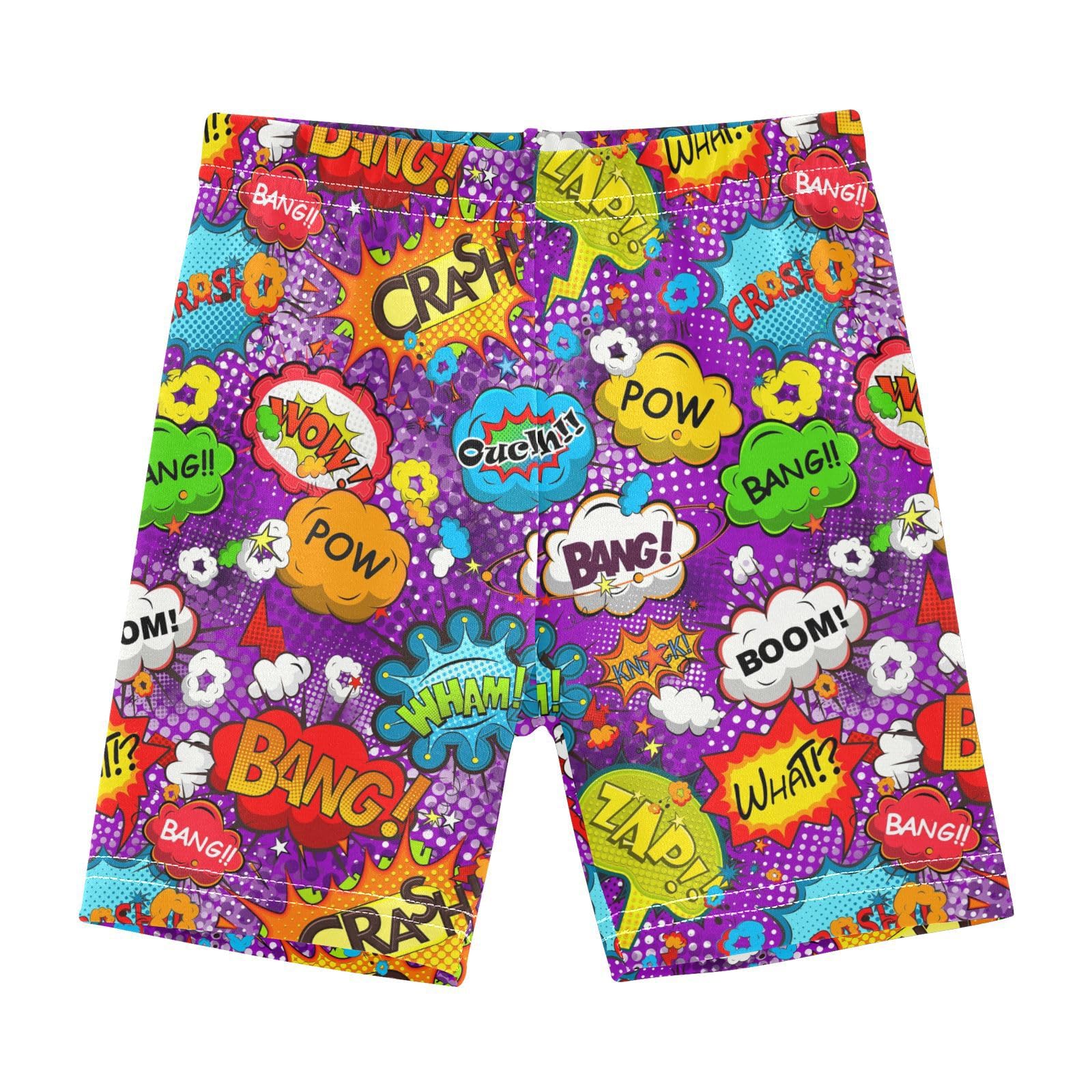 JHKKU Girls Comic Speech Bubbles Shorts Cotton Cartwheel Bike Kids Biker Under Dress Dance Short Girl Clothes 8Y