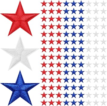 Dingion 80 Pcs 250 Anniversary Decoration Star Iron on Patches 4th of July Mini 5 Star Embroidered Patch Independence Day Patriotic Sew on Appliques for DIY Craft Backpack Bag Hat Jacket Clothing