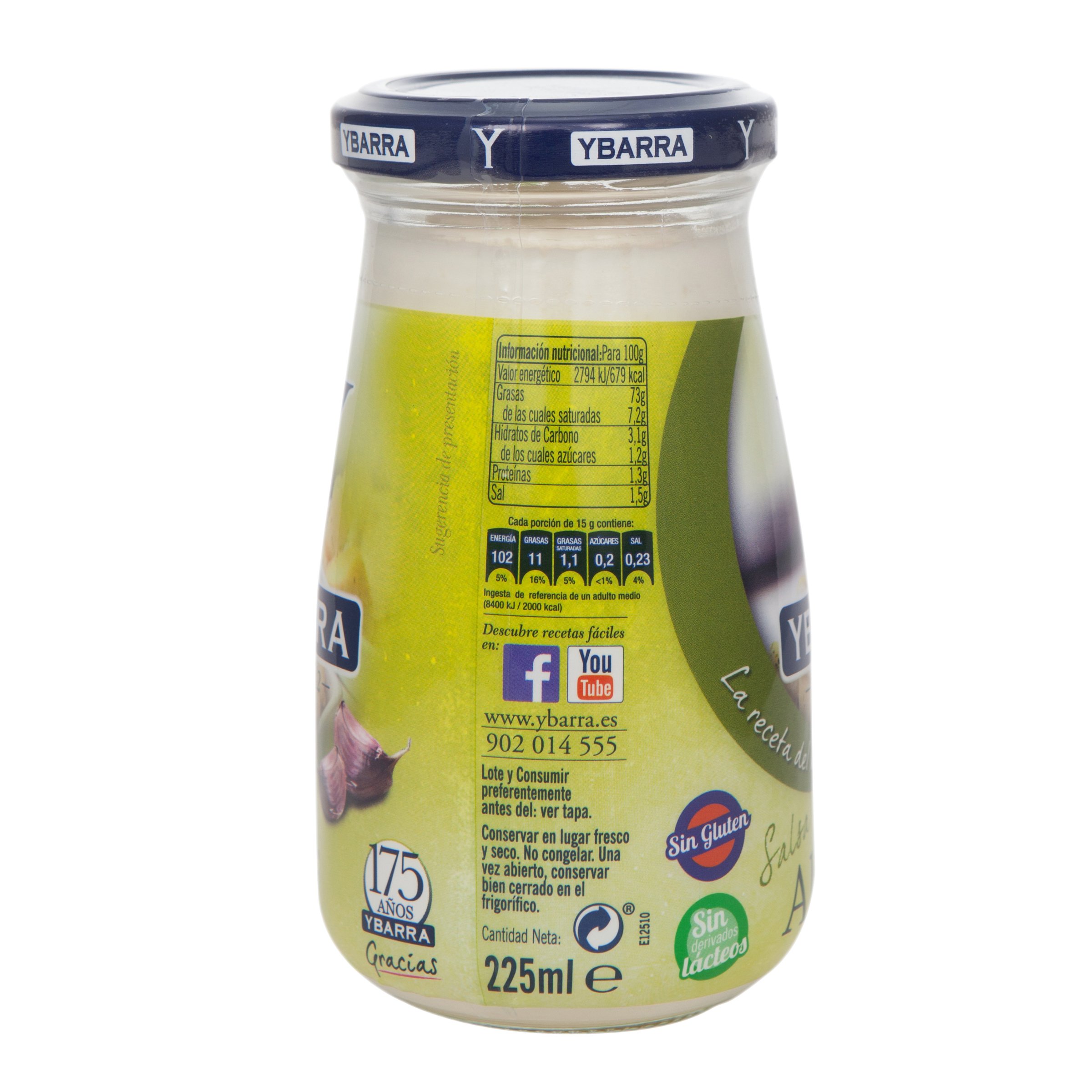 Ybarra Salsa Alioli Original, 225ml, frasco de cristal