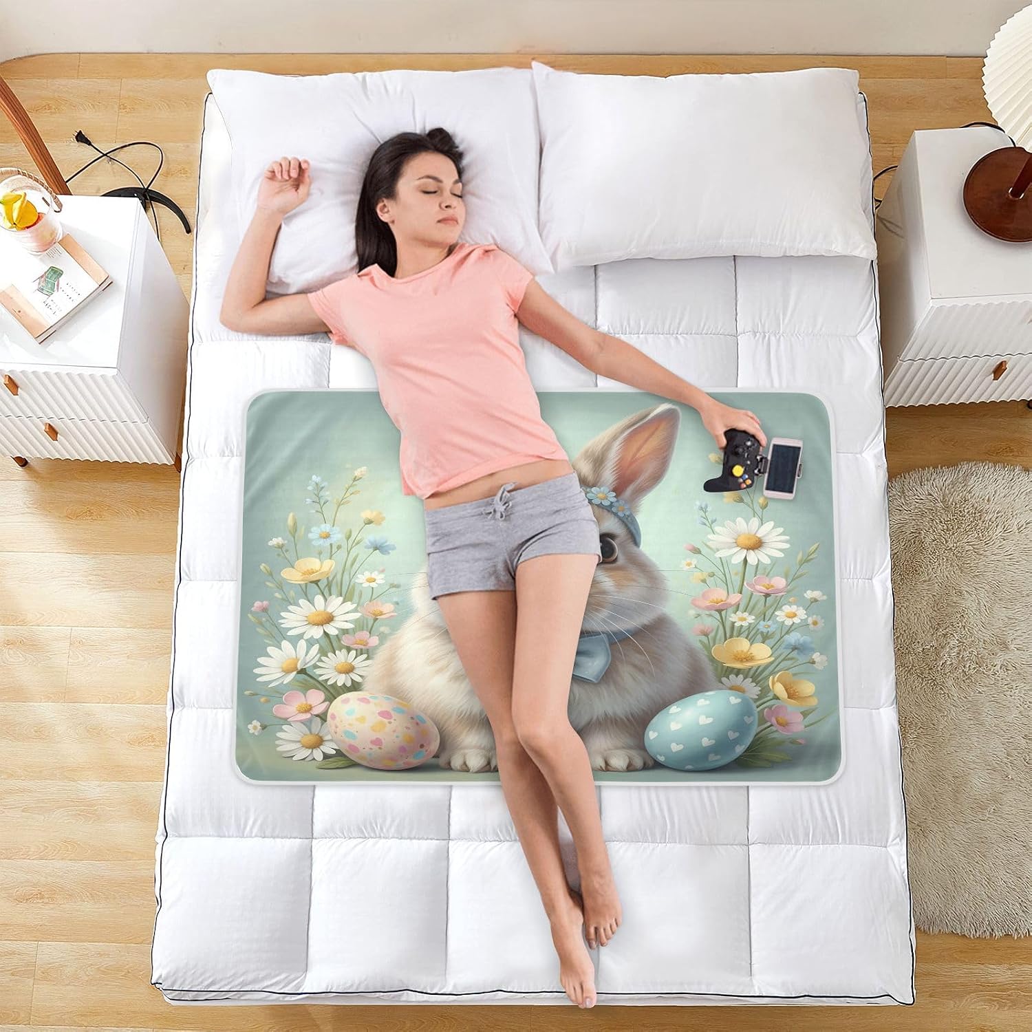 CEBUGI 34” x 52”Washable Underpads Heavy Absorbency Waterproof Incontinence Bed Pads Easter Bunny Pee Pads for Adults Kids and Baby