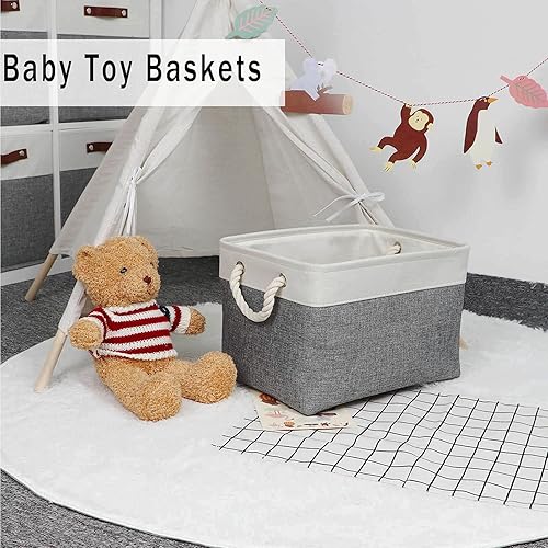 Vista 74 de HNZIGE - Canastas pequeñas de tela para organización (paquete de 6) canastas plegables de almacenamiento para estantes, armarios, lavandería, Asas