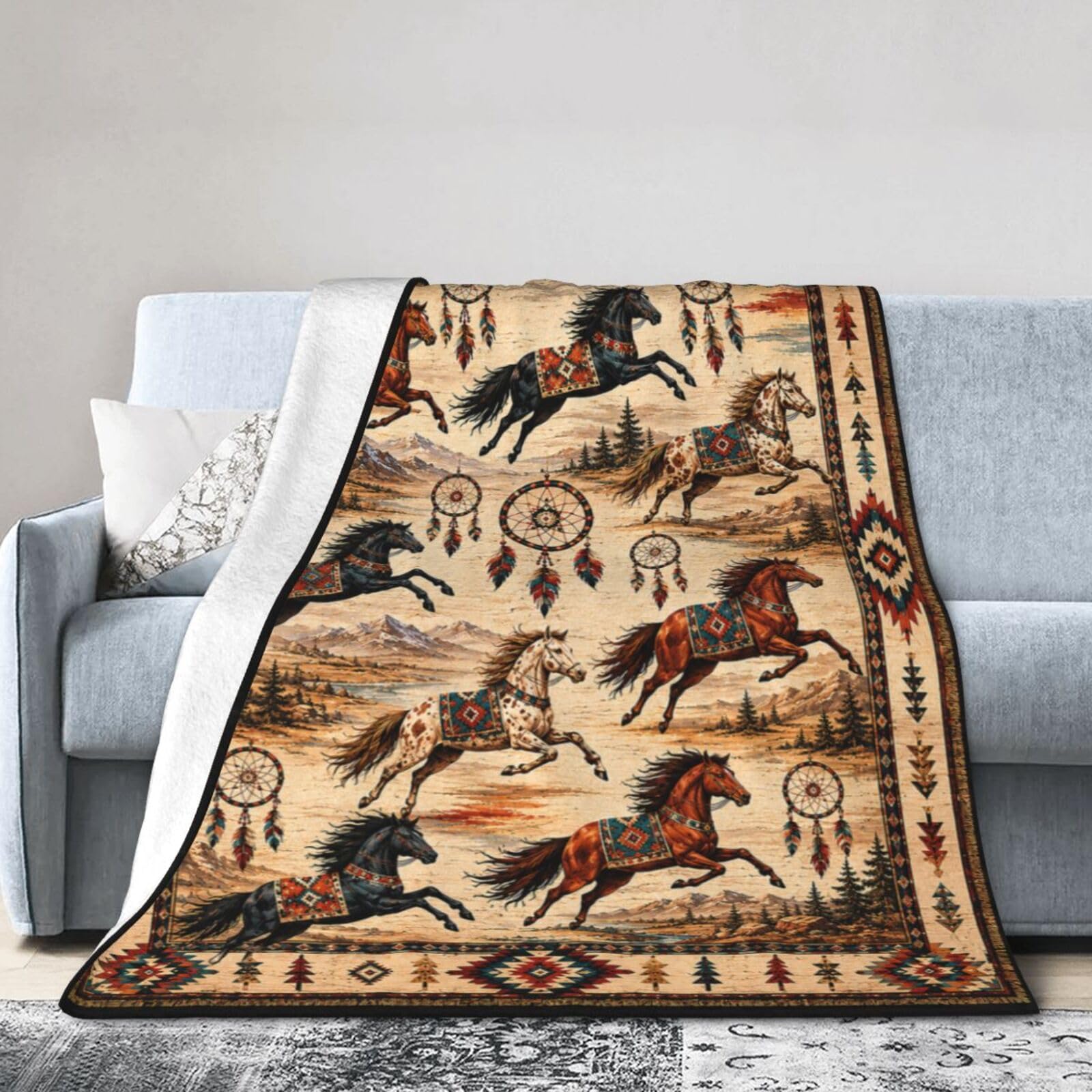 Baegopa Native Horse Throw Blanket 50"x40"