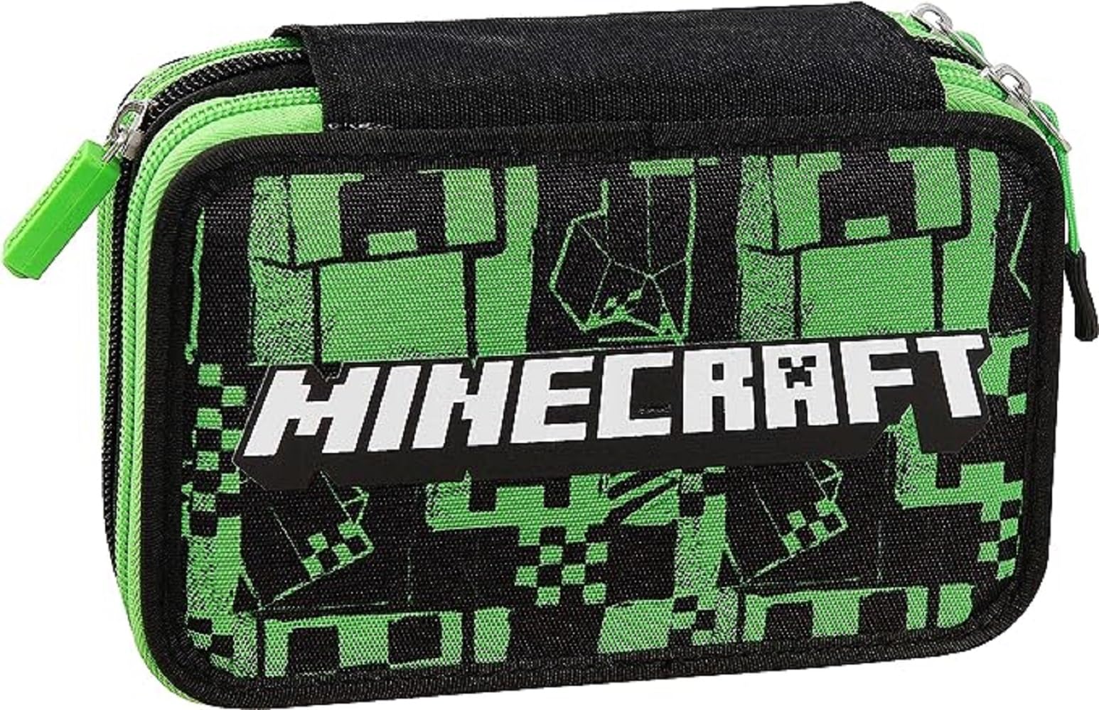 Astuccio Scuola Completo Compatibile con Minecraft Verde Arancio 20x12x6 cm + Omaggio Portachiavi