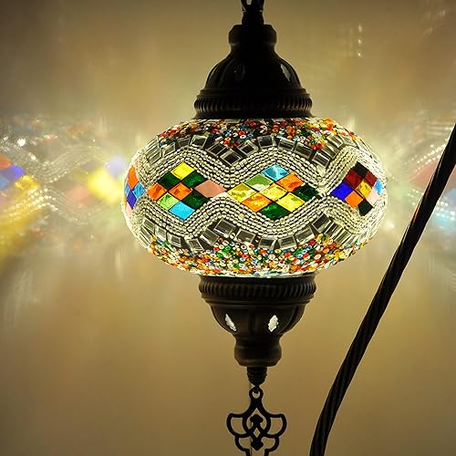 Turkish Lamp Mosaic Table Lamps | Turkish Moroccan Lamp with Bronze Base | Handmade Swan Neck Tiffany Night Lamp | Mosaic Glass Bedside Night Lamp