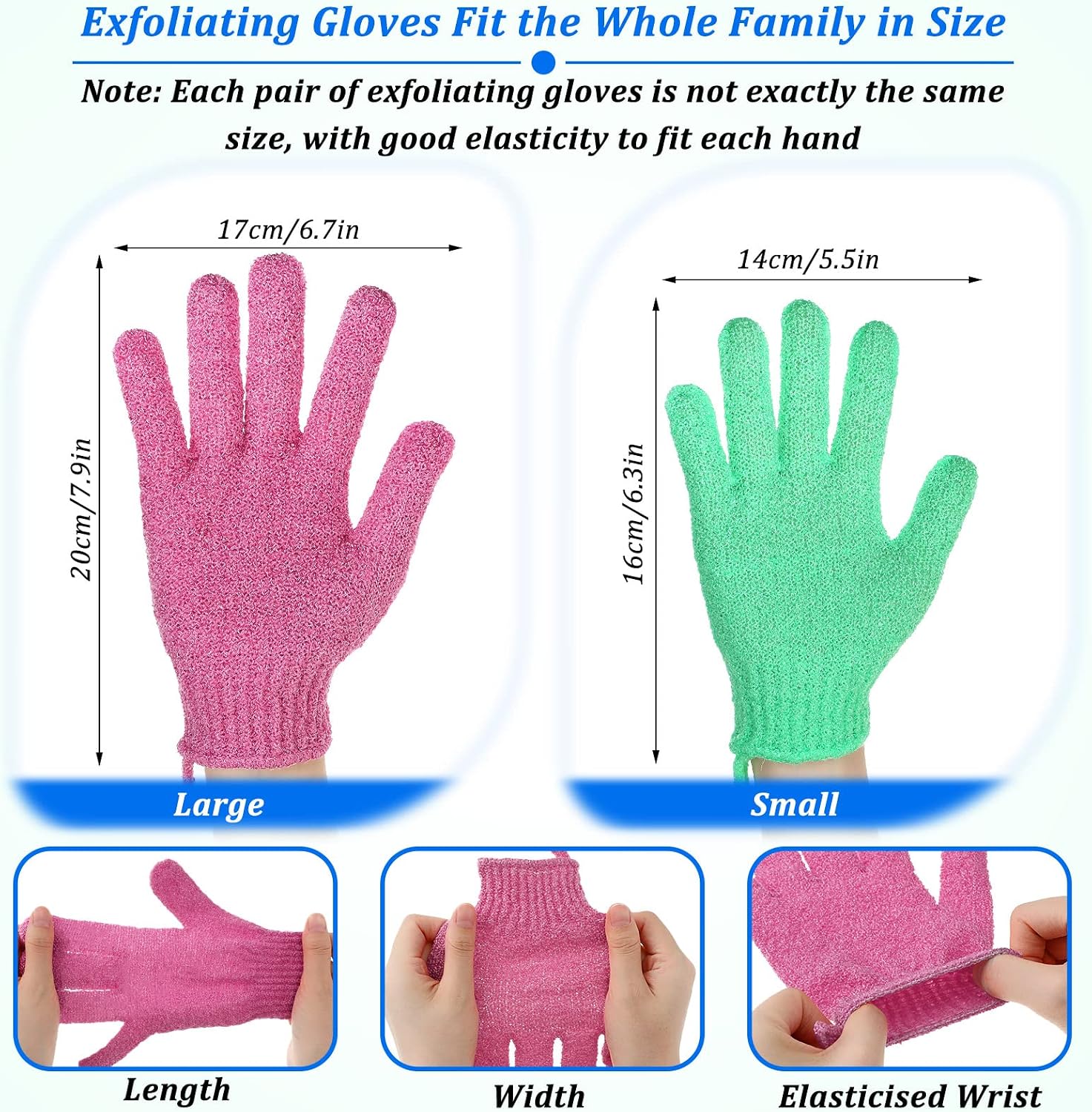 72 Pieces Exfoliating Glove Double Sided Shower Gloves with Hanging Loop Exfoliating Body Scrubber for Men Women Children Beauty Spa Massage Skin Shower Scrubber Bathing, 18 Colors