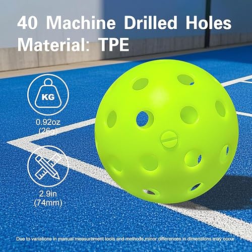Miniatura 2 de Bolas de pickleball para interiores 4 unidades, 8 unidades, 12 unidades  40 hoyos para exteriores Pickleball, alta visibilidad y rebote, elegantes y