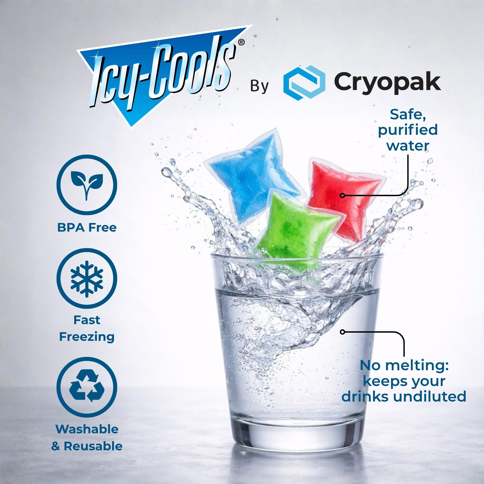 ICY‑COOLS Reusable Ice Cubes for Drinks, Coolers, and Lunch Boxes