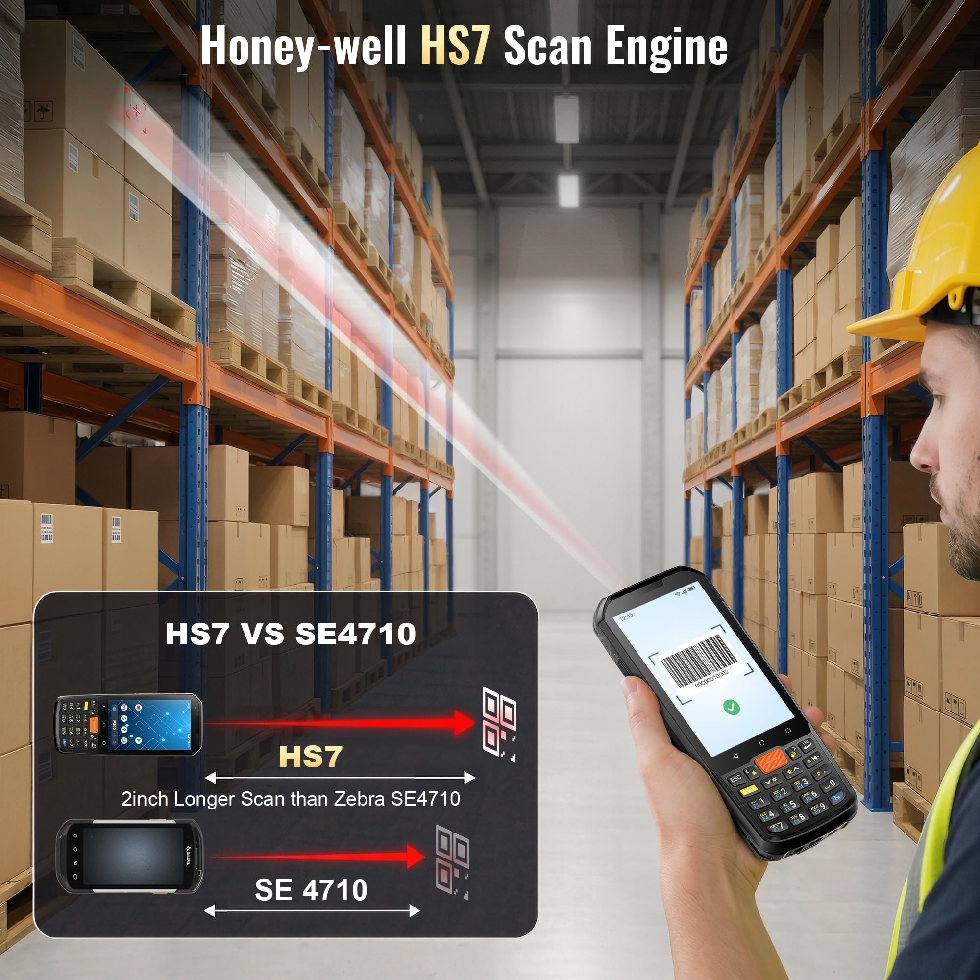Tera Barcode Scanner PDA Android: P300, Honeywell HS7, IP66, 4G LTE | Android 13, MTK octa-core 2.0GHz, 4GB+64GB, display 4", batteria 5100mAh, NFC, 26 tasti, anticaduta 1,8m