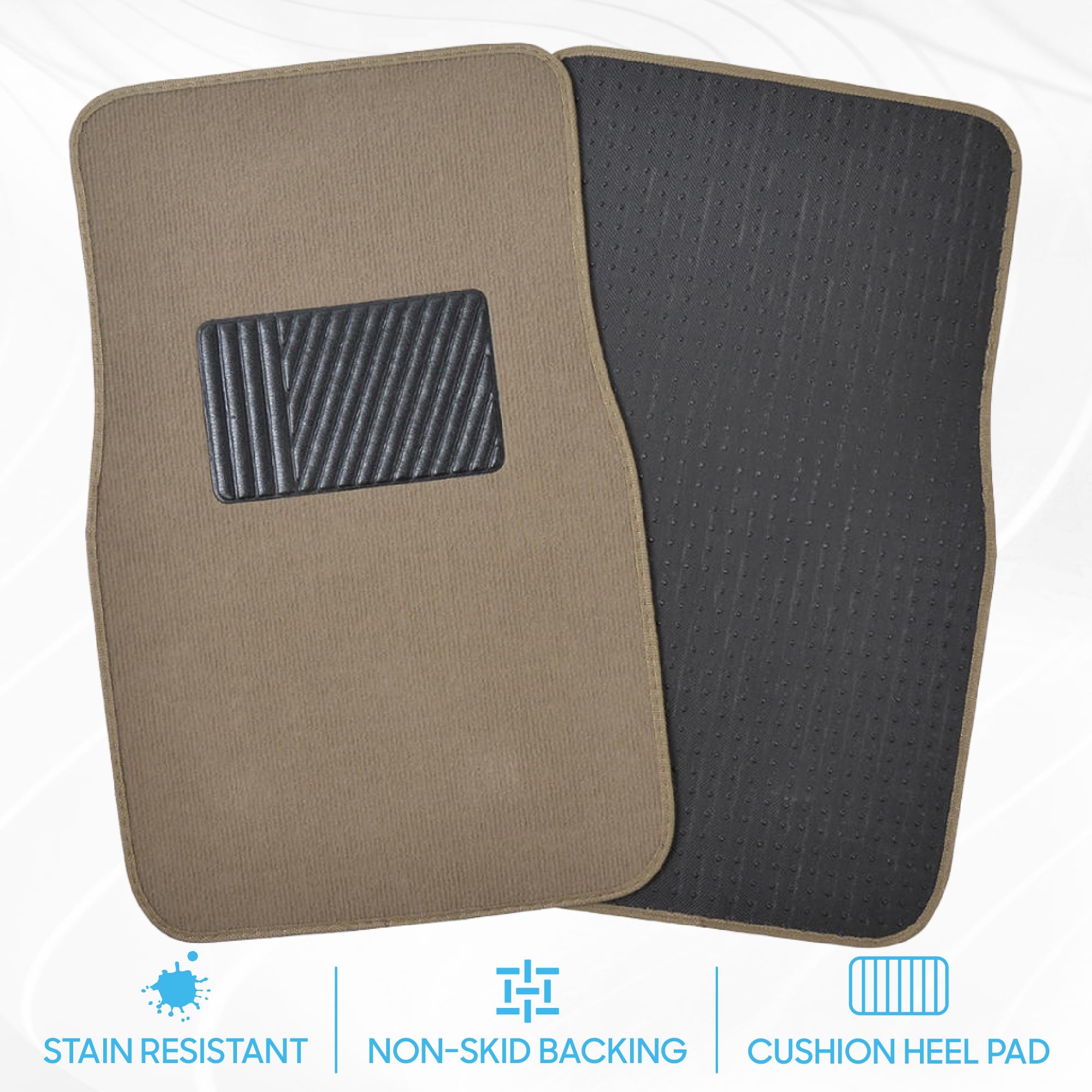BDK Premium Medium Beige Carpet Floor Mats for Cars - Universal Fit Interior 4-Piece Car Mats Full Set — view 3