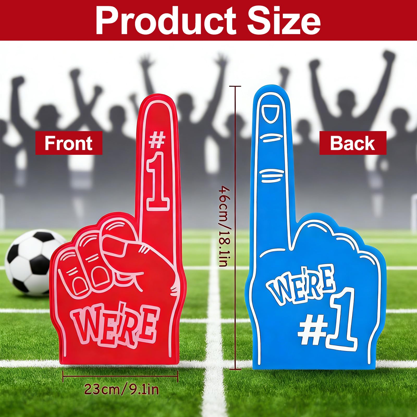 2PCS Foam Finger Pointer Hand,Blue And Red Gladiators Foam Finger for Sports Events,Number 1 Fan Giant Foams Hand,Cheering Hand Gloves Party Favors for Games Parties Team Spirit - Image 3