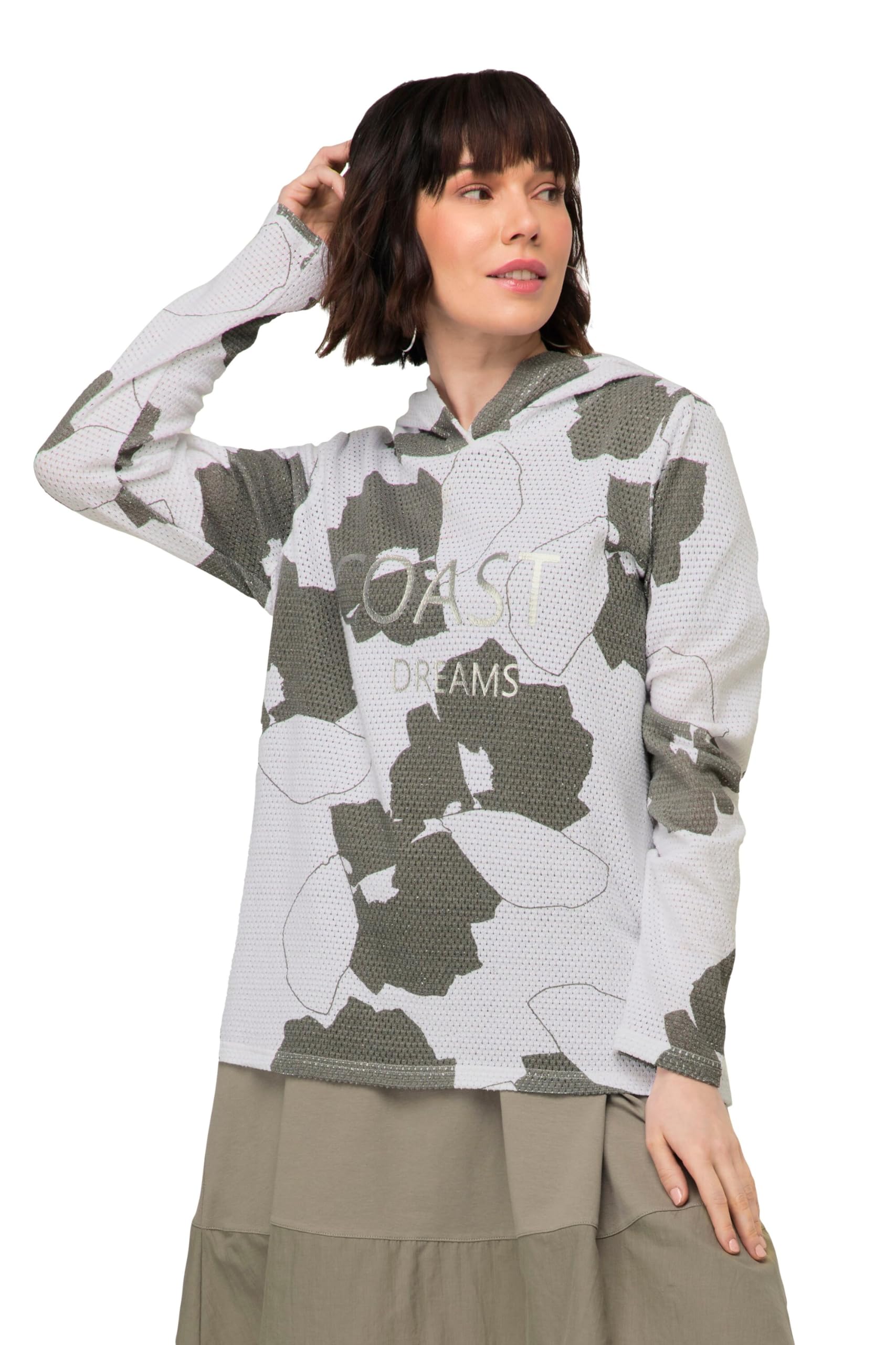 Laurasøn Hoodie, Blätter Print, Netz-Kapuze, Langarm 819313
