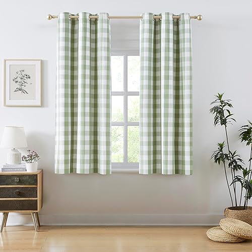 Miniatura 16 de Amzdecor - Cortinas de ventana Buffalo Check Plaid de oscurecimiento total de 84 pulgadas de largo para dormitorio, reducción de ruido, con ojales