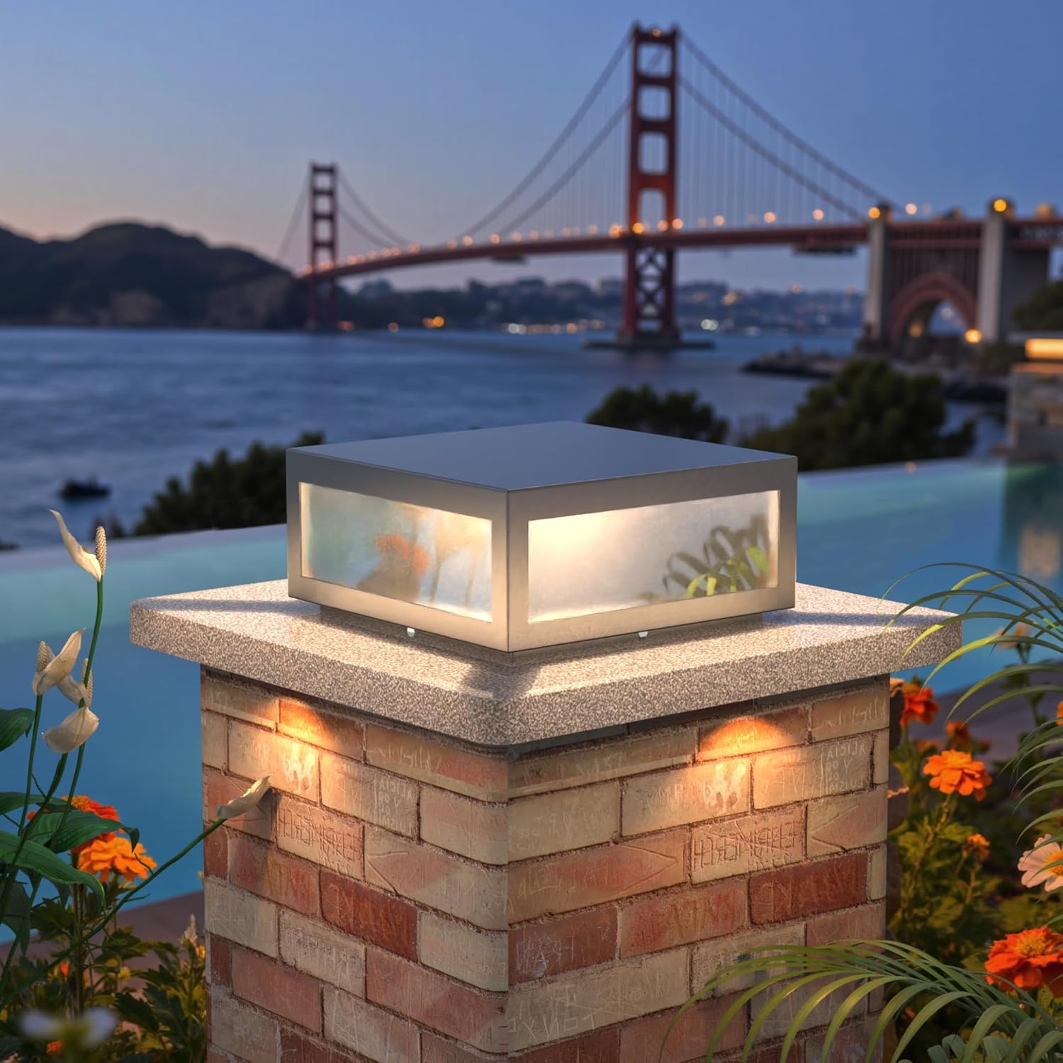 12" Outdoor Post Light 304 Stainless Steel Hardwired Pillar Light, Sandblasted Glass, E26 Socket, 110V AC/(3V-24V DC.IP68 Waterproof Connector, US Standard Cord, for Patio Fence Column