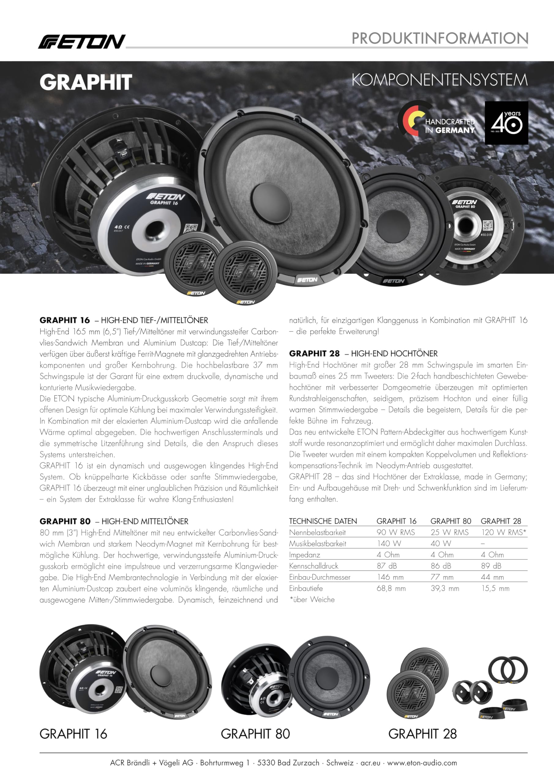 ETON Graphit 80 – 80 mm (3“) High End Mitteltöner, Einbau Lautsprecher fürs Auto mit Carbonvlies-Sandwich Membran, Neodymmagnet, 1 Paar