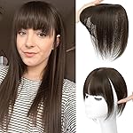 NAYOO Hair Toppers for Women Real Human Hair, 360 Cover Clips in Full Fringe Fake Bangs Hair Pieces for Women Girls Daily Wear (2 Darkst Brown)