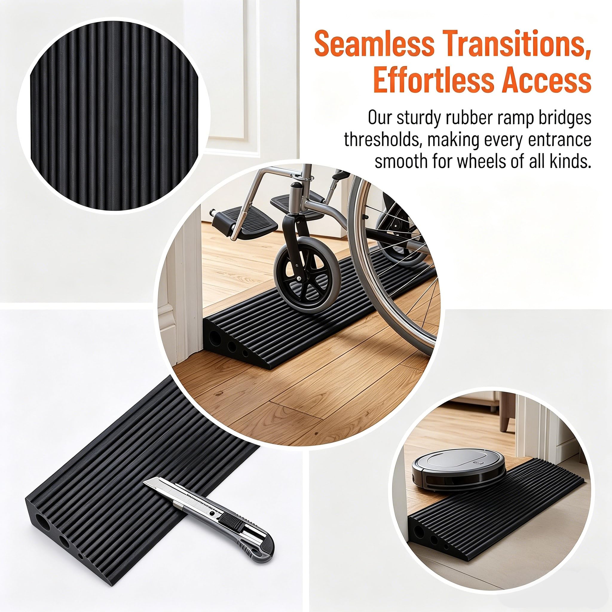 Rampa per soglia della porta, 100 x 6 x 2 cm, in PVC, con antiscivolo, superficie universale per sedia a rotelle, passeggini, deambulatori ed e-scooter (nero)