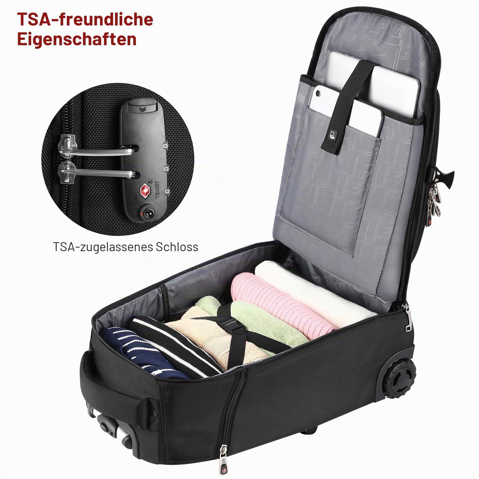 star cloud Rollrucksack mit Rollen, USB- und Typ-C-Ladeanschlüssen, 21 x 14 x 9 cm, Schwarz, 17.3 INCH, Reiserucksäcke