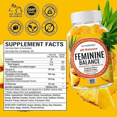 Miniatura 7 de Feminine Balance - Gomitas de probióticos para mujeres, salud vaginal y equilibrio del pH de las mujeres, suplemento natural de gomitas con arándano